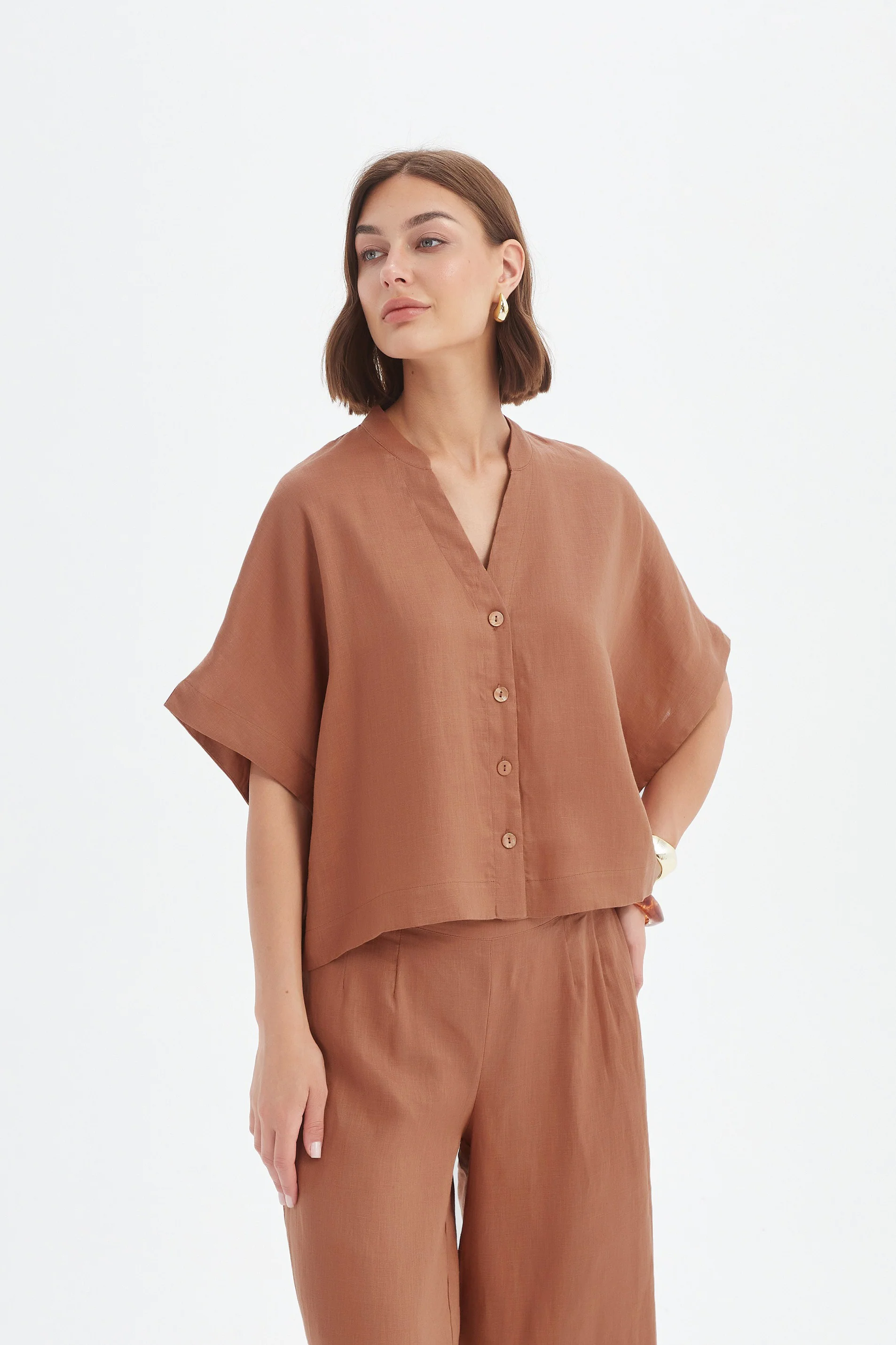 BOXY BUTTON LINEN SHIRT - Image 10