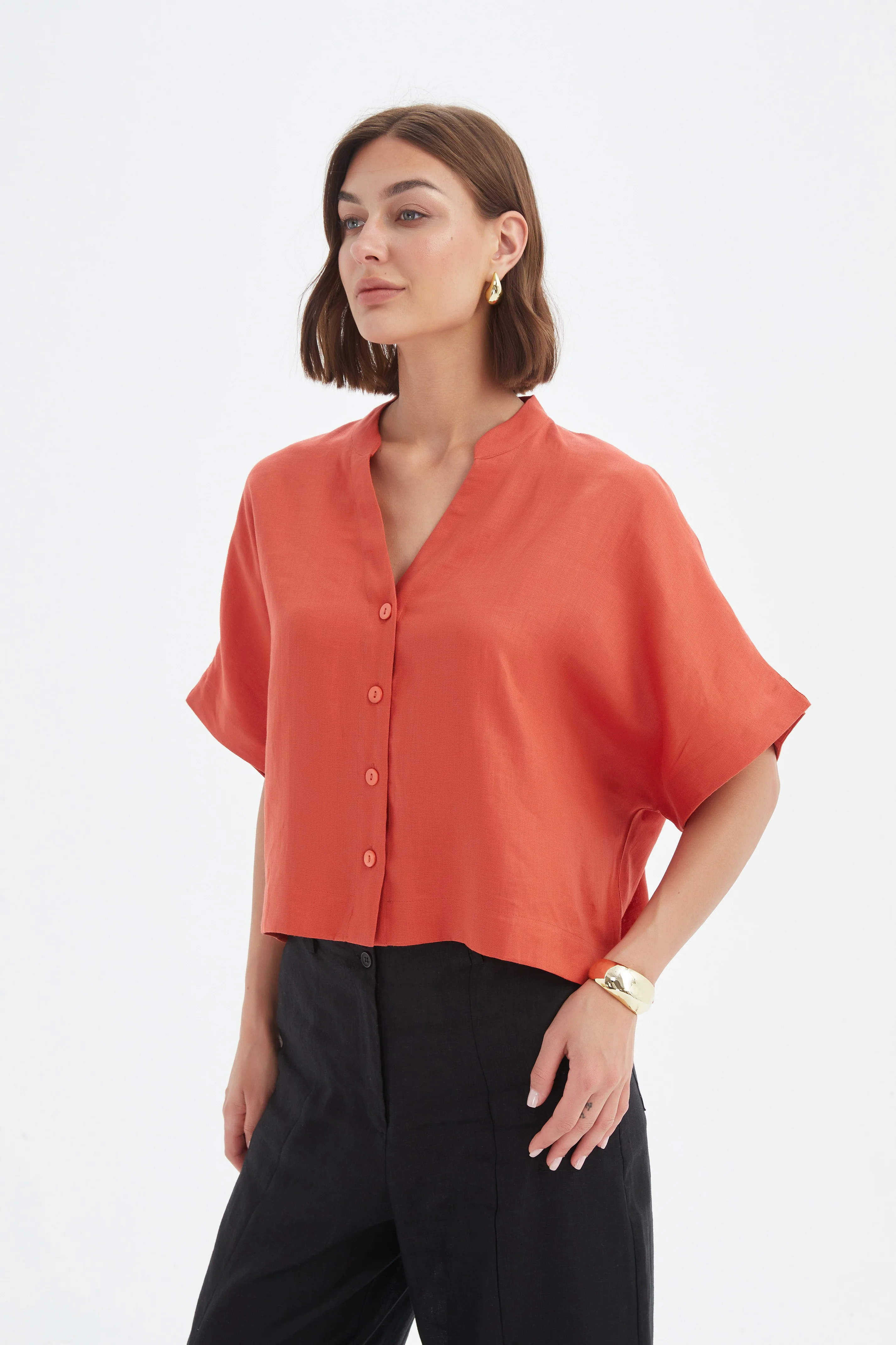 BOXY BUTTON LINEN SHIRT - Image 20