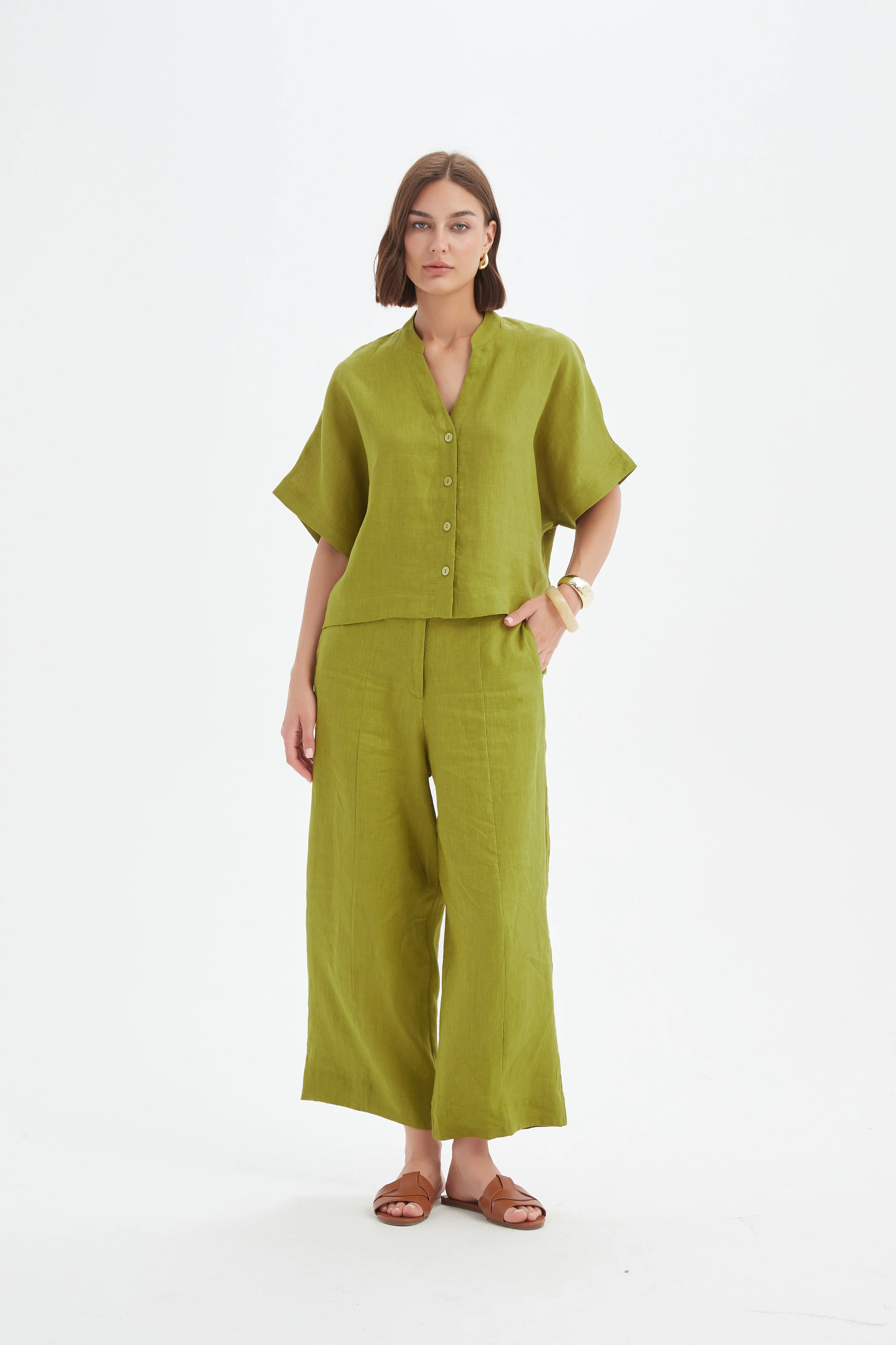 BOXY BUTTON LINEN SHIRT - Image 26