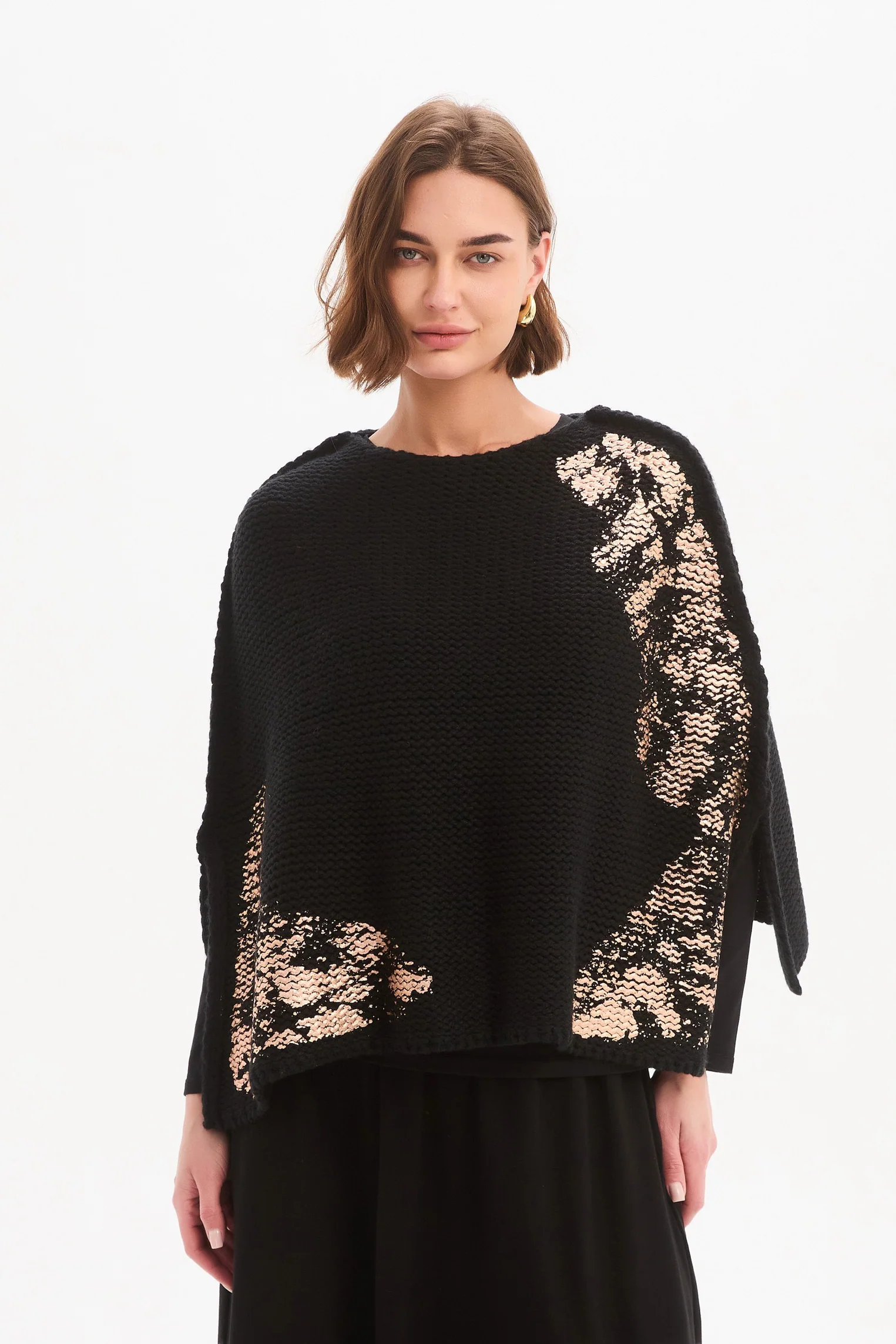 FOIL PRINT CROP PONCHO