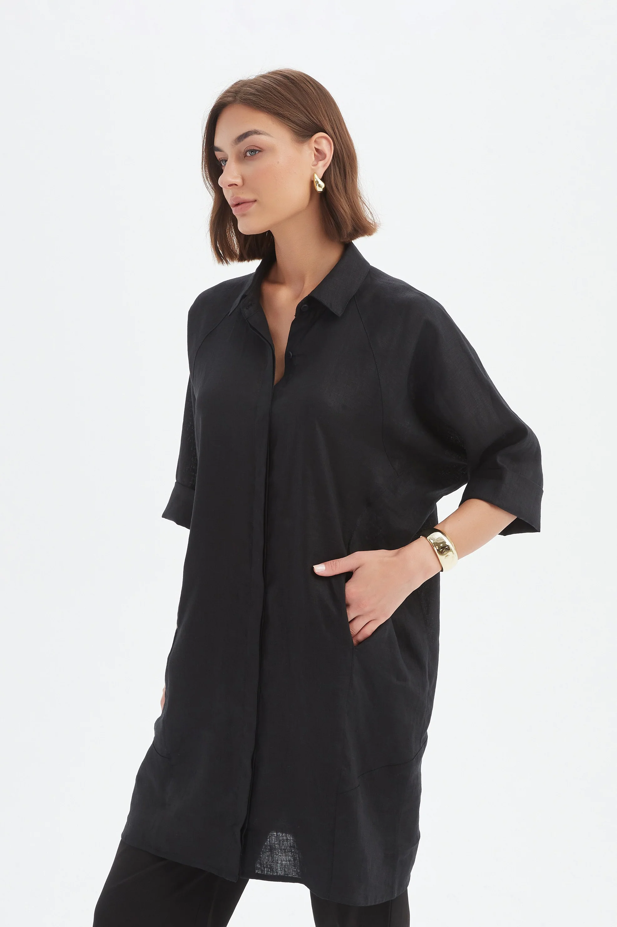 OVERSIZED LINEN SHIRT DRESS - Image 8