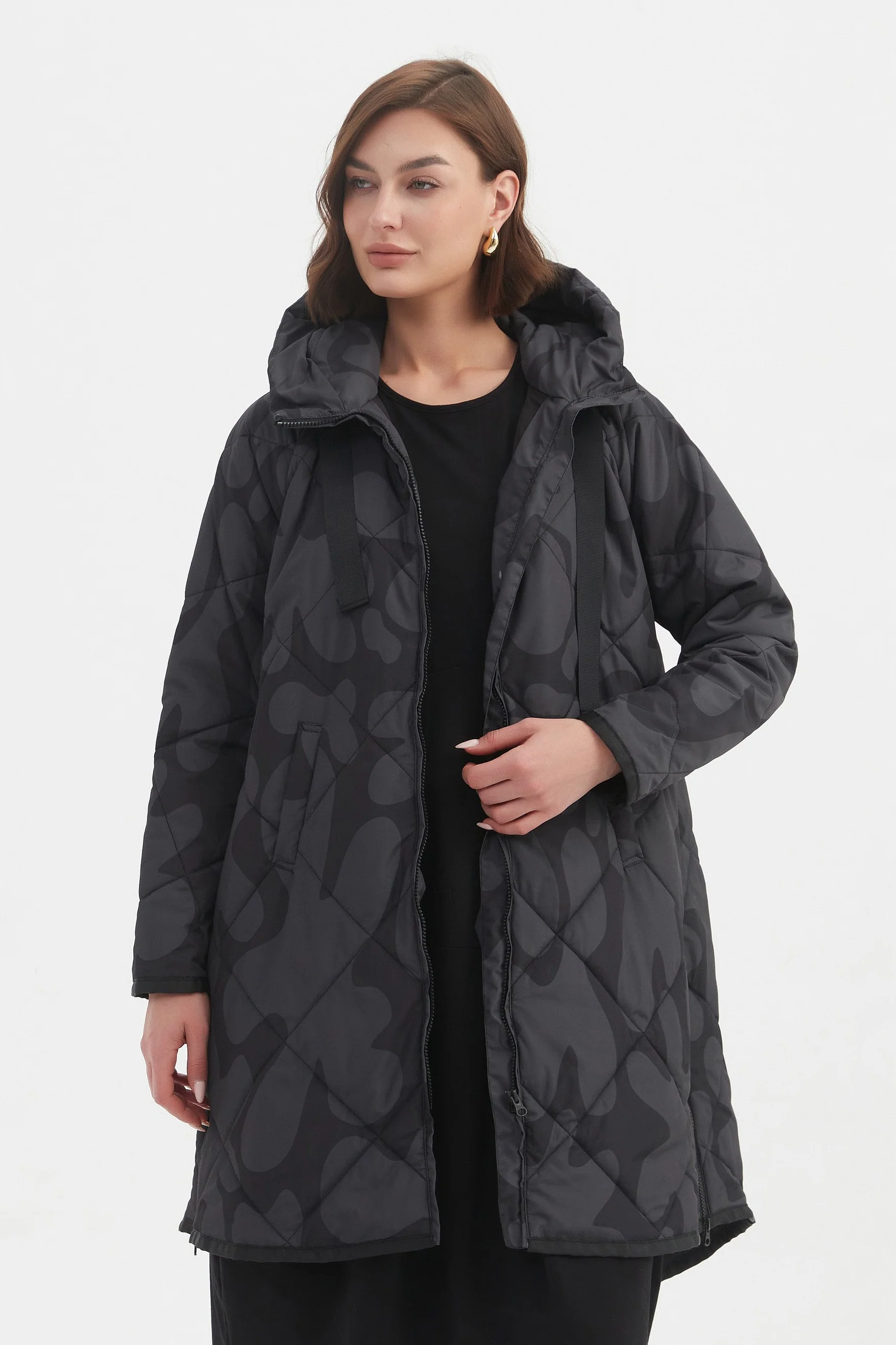PRINT ZIP HEM WINTER COAT