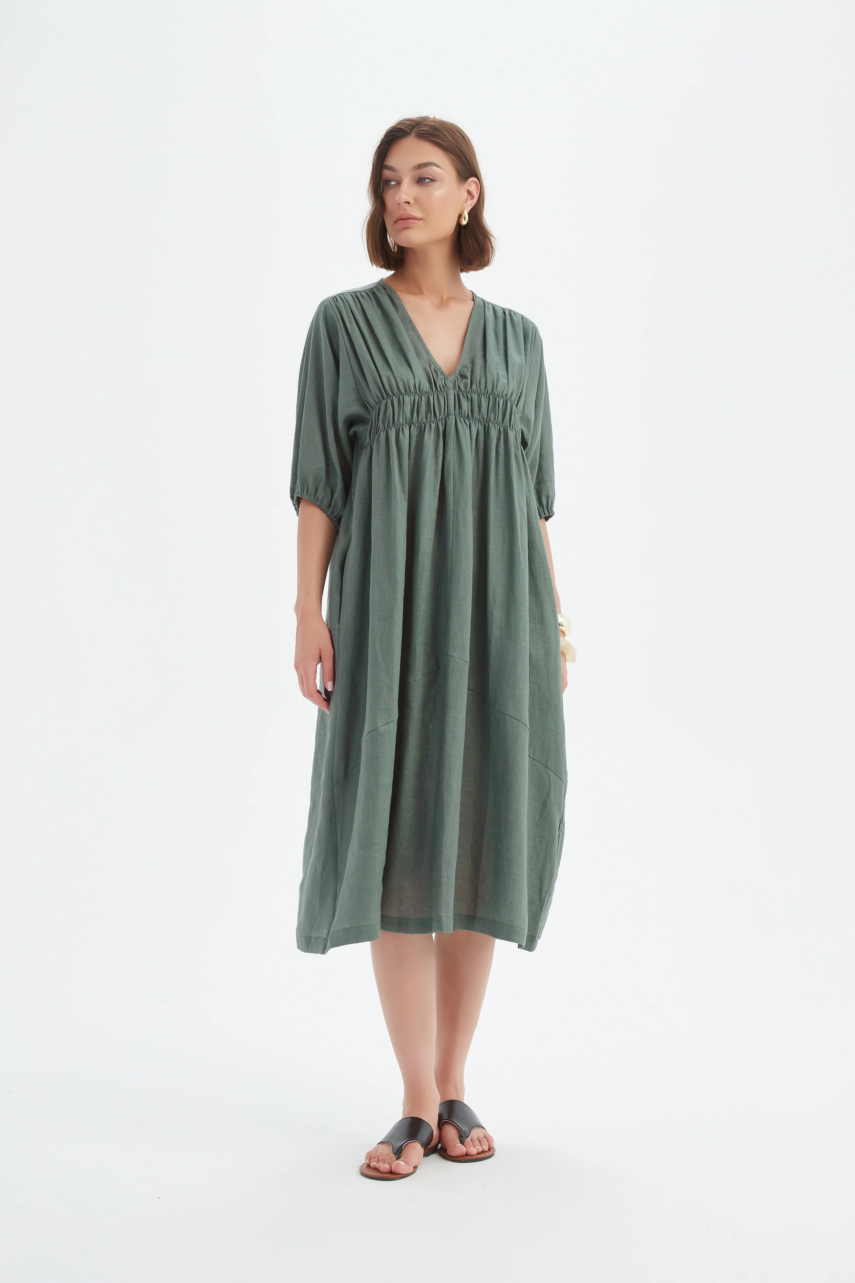 PUFF SLEEVE GATHER FRONT DRESS - Image 10