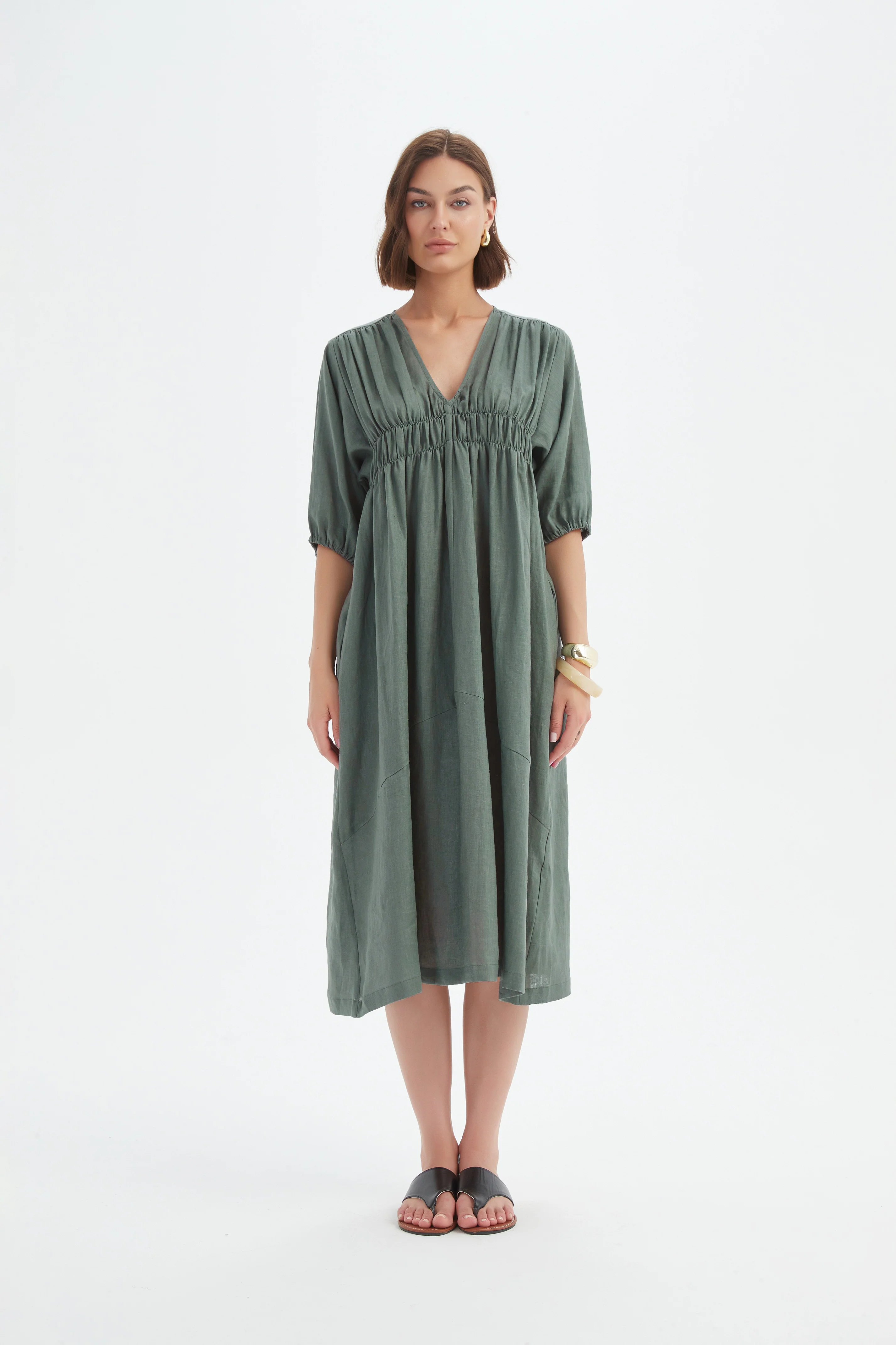 PUFF SLEEVE GATHER FRONT DRESS - Image 11