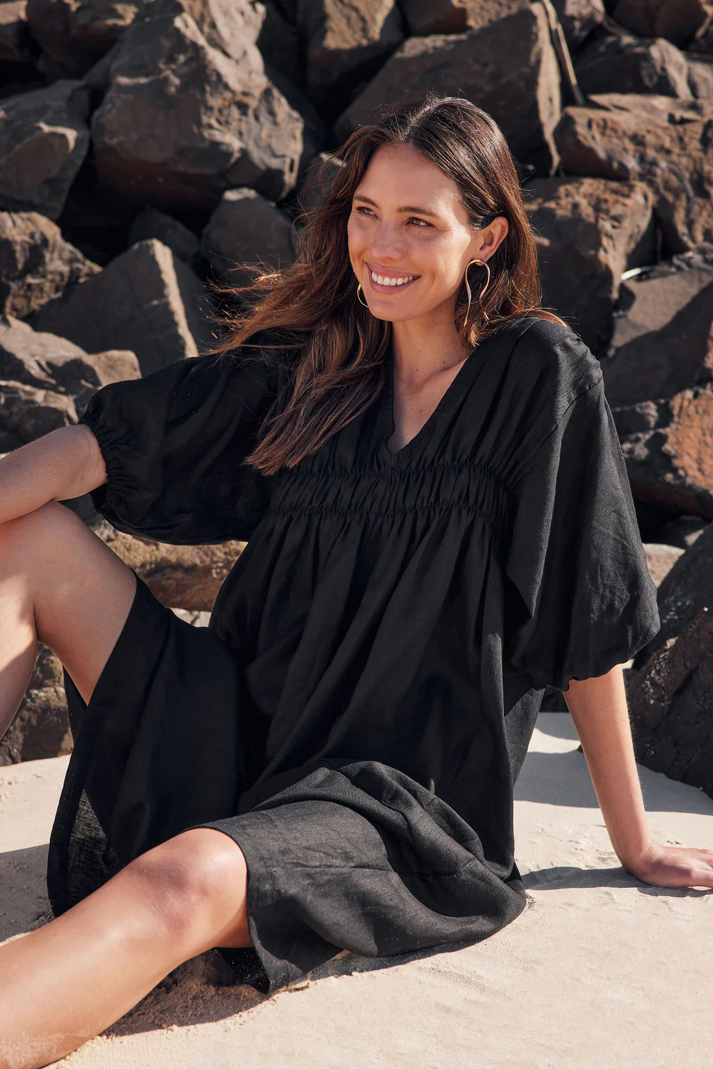 PUFF SLEEVE GATHER FRONT DRESS - Image 13