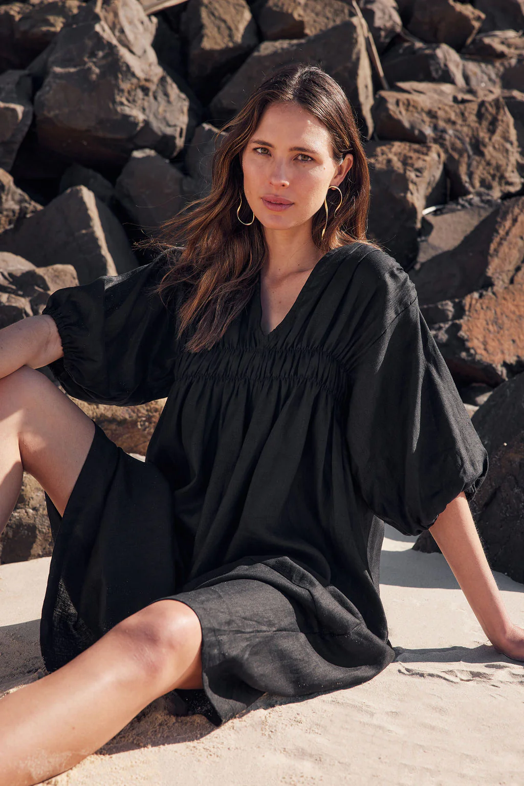 PUFF SLEEVE GATHER FRONT DRESS - Image 14