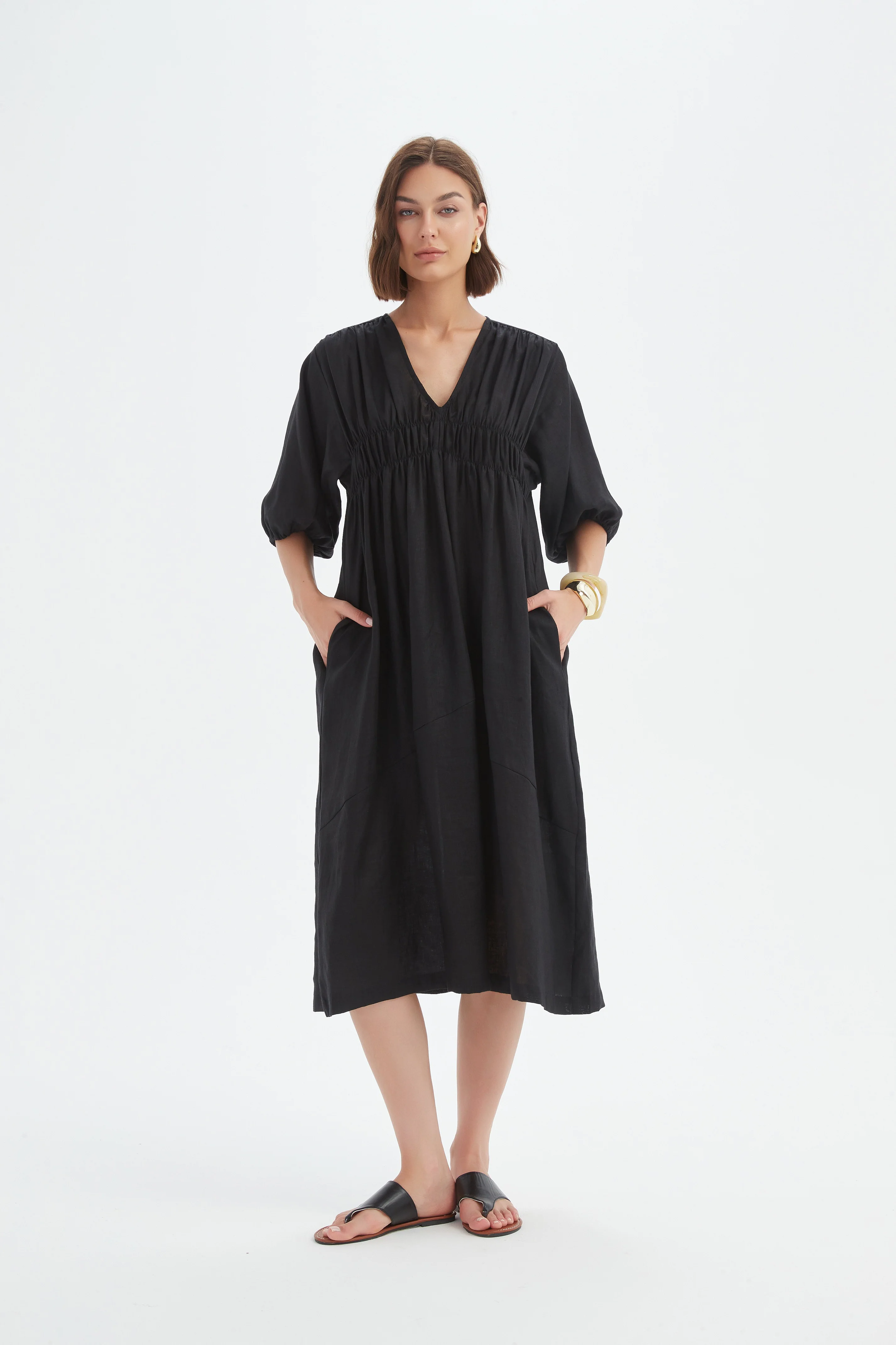 PUFF SLEEVE GATHER FRONT DRESS - Image 15