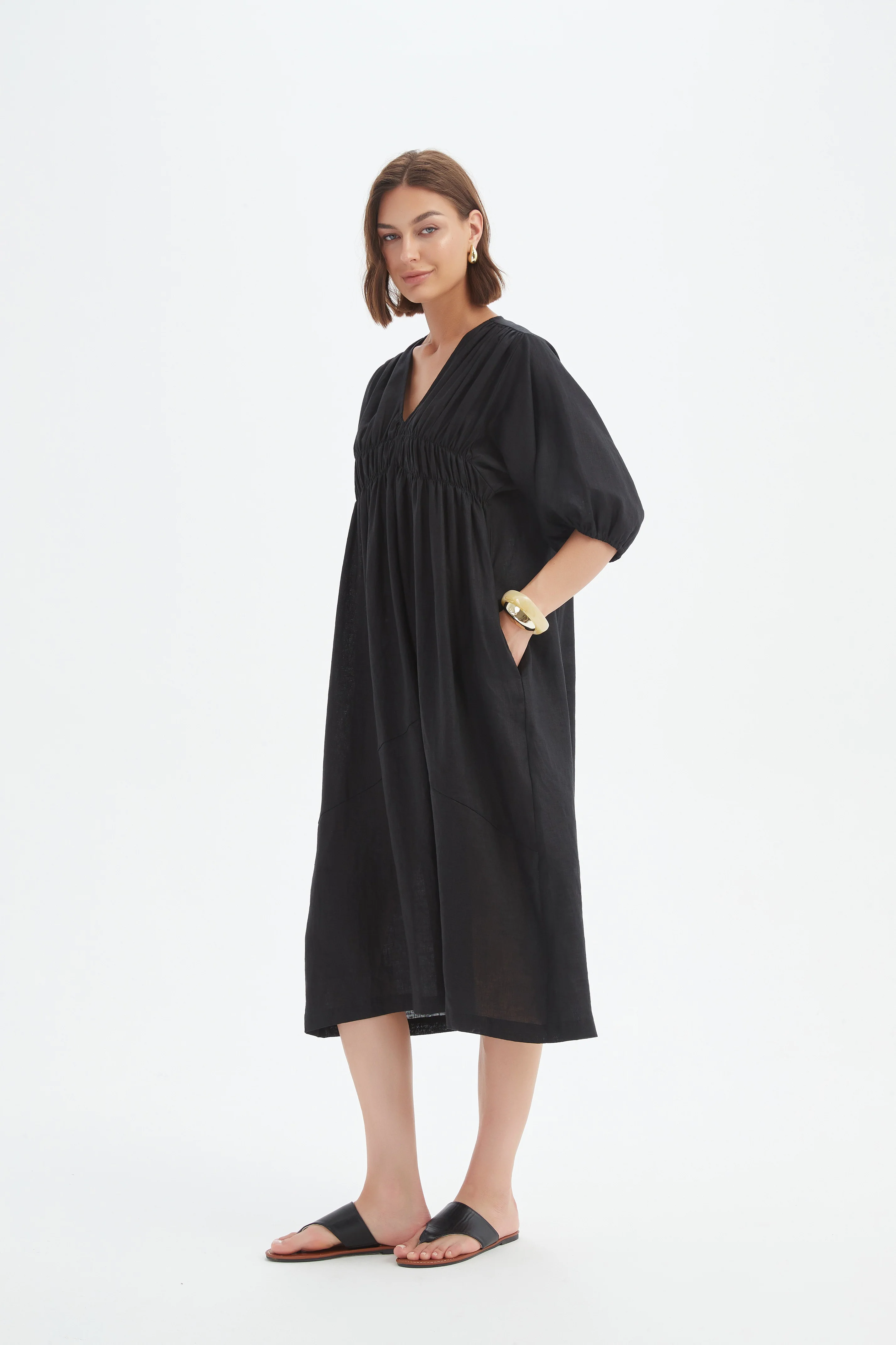 PUFF SLEEVE GATHER FRONT DRESS - Image 16