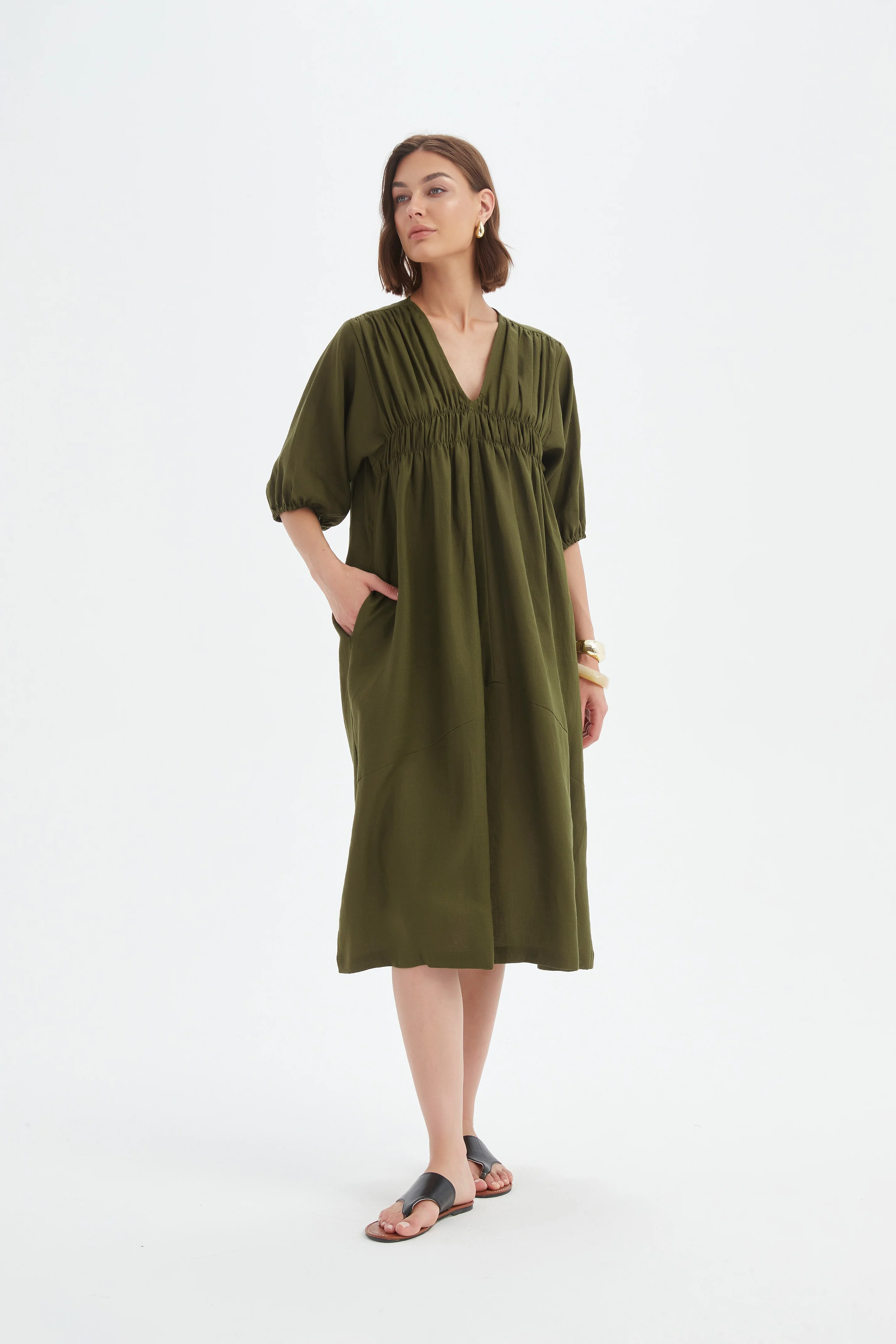 PUFF SLEEVE GATHER FRONT DRESS - Image 2
