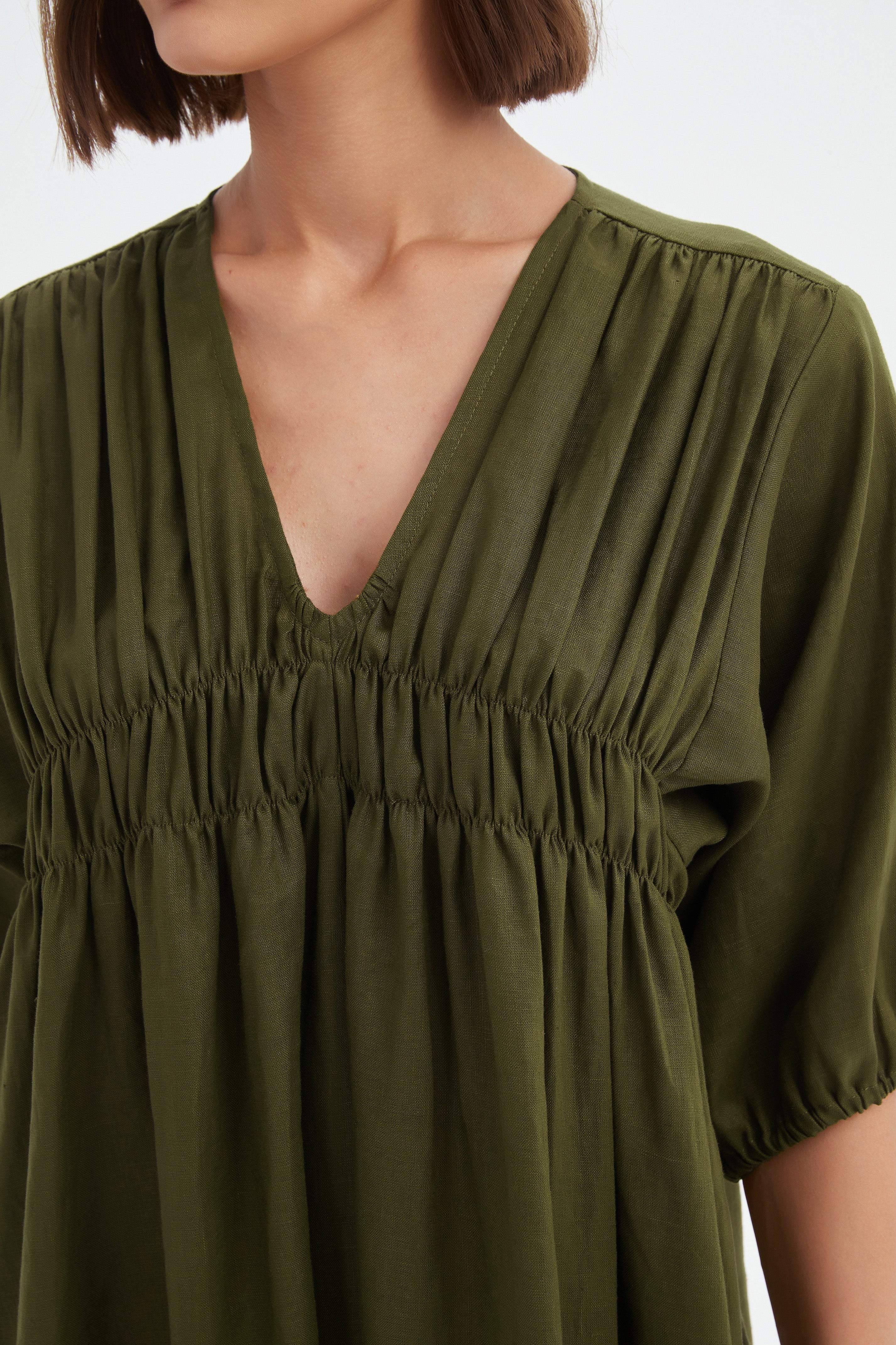 PUFF SLEEVE GATHER FRONT DRESS - Image 3