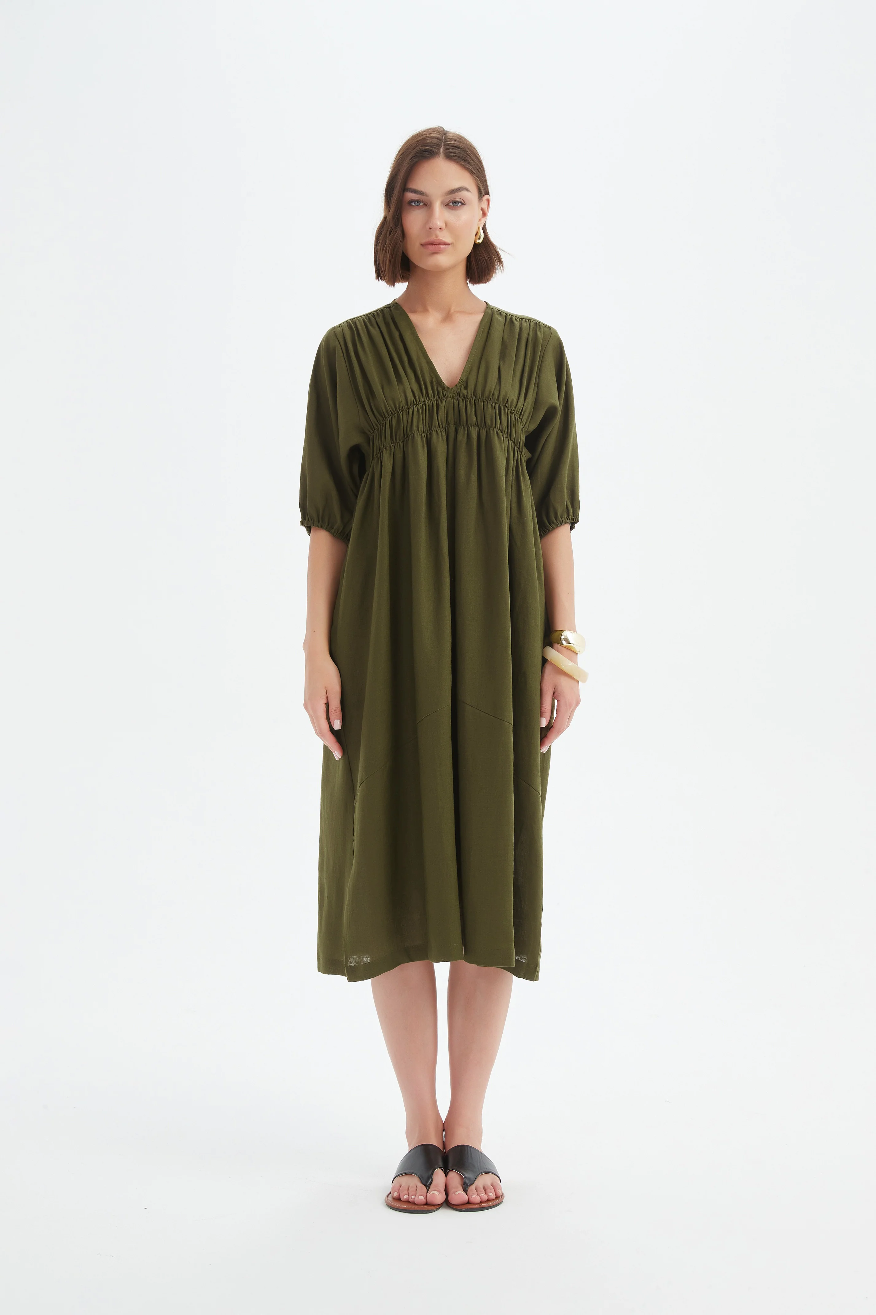 PUFF SLEEVE GATHER FRONT DRESS - Image 4
