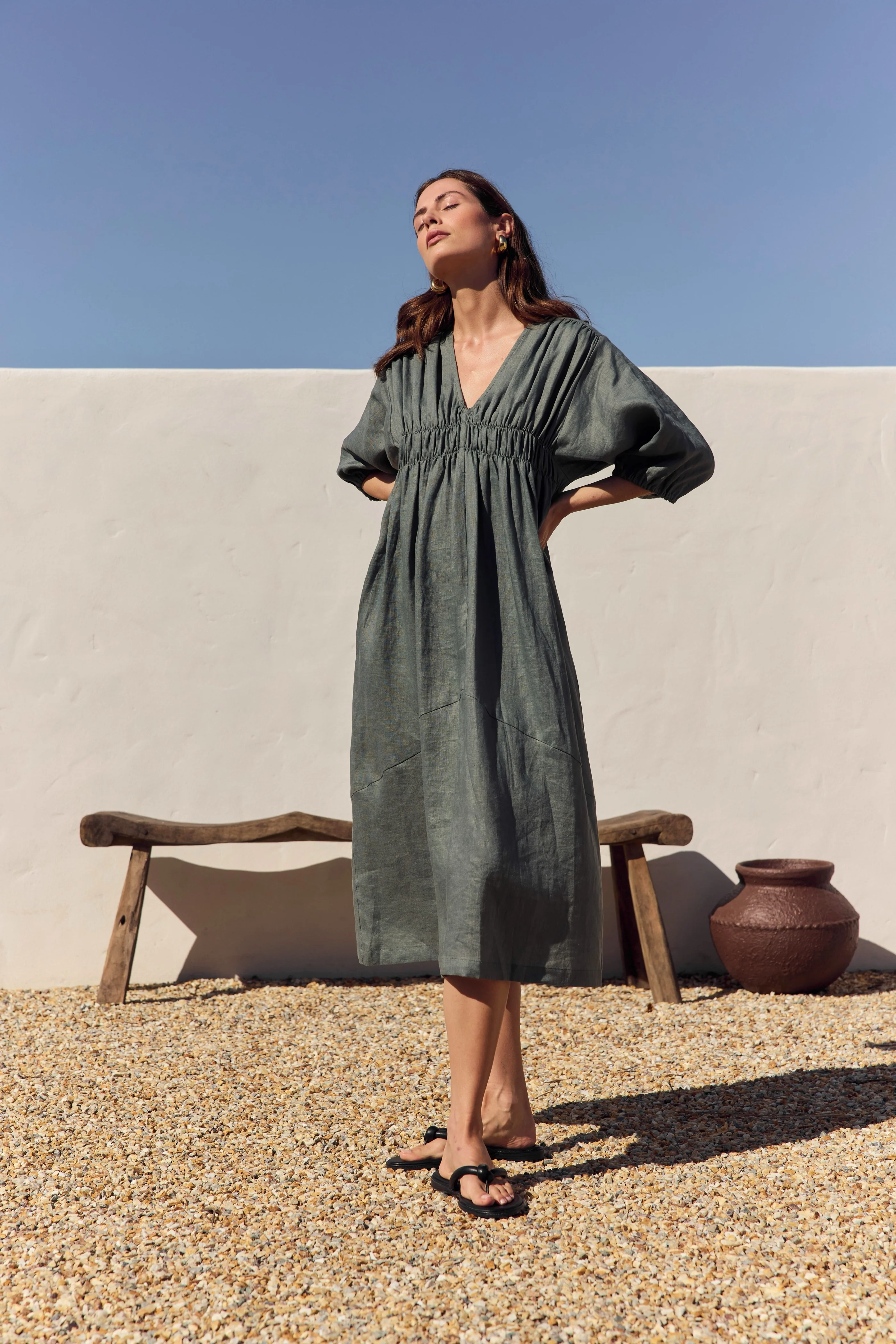 PUFF SLEEVE GATHER FRONT DRESS - Image 6