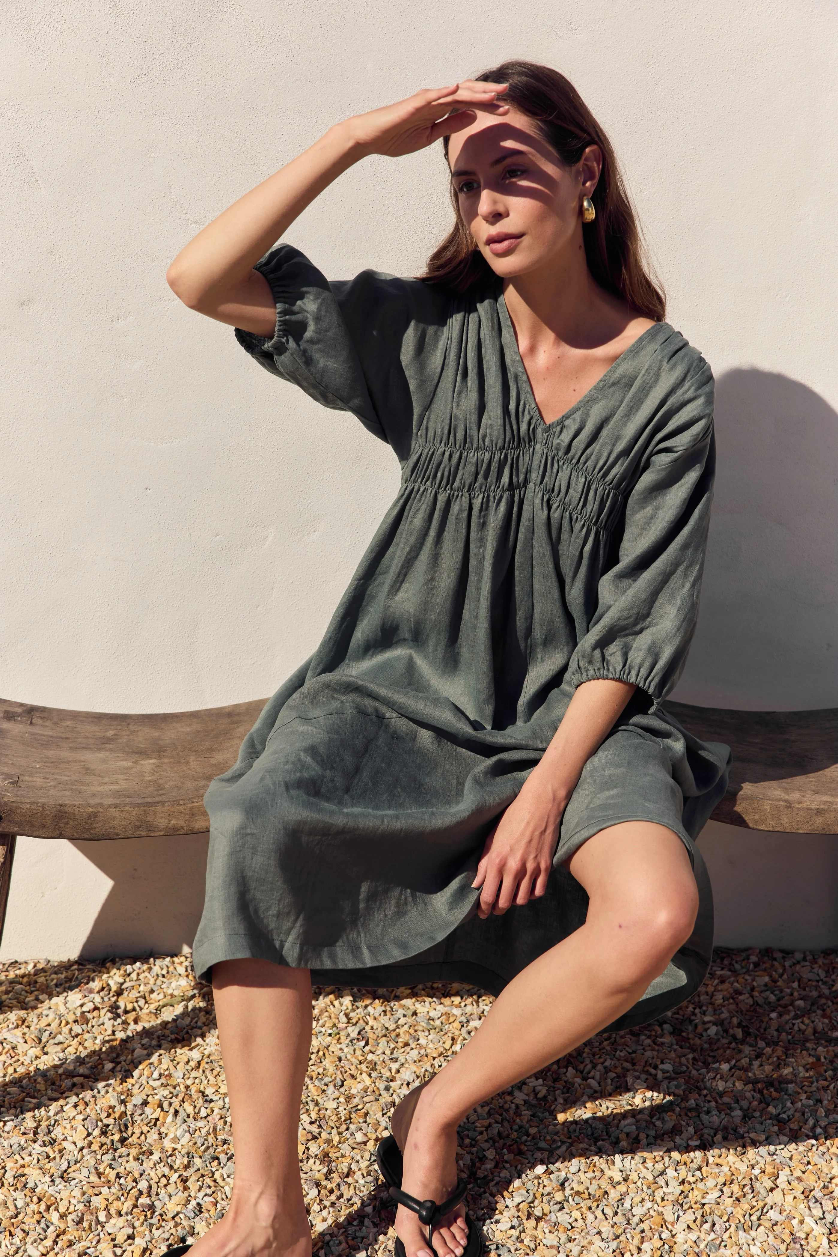 PUFF SLEEVE GATHER FRONT DRESS - Image 7