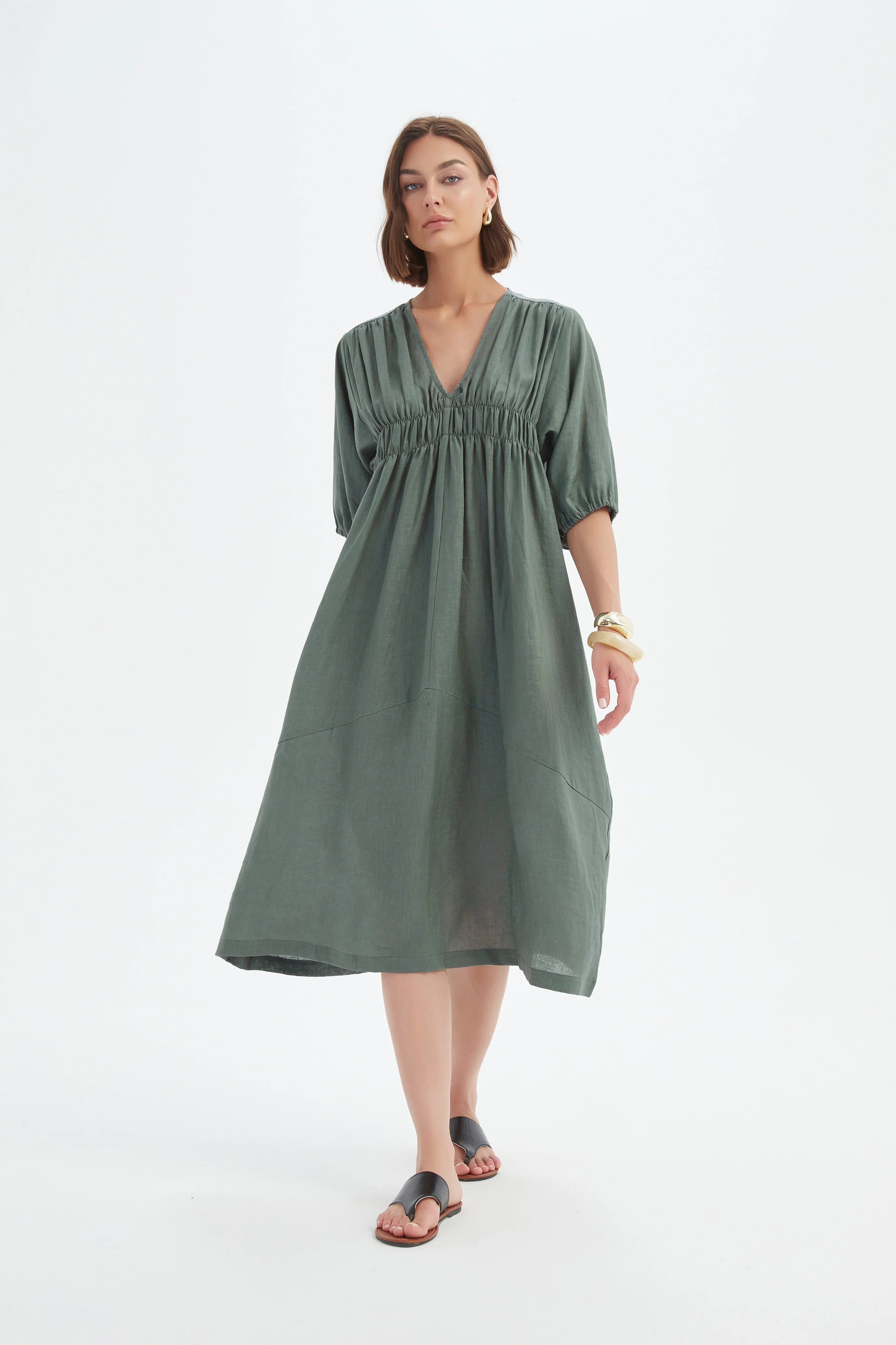 PUFF SLEEVE GATHER FRONT DRESS - Image 8