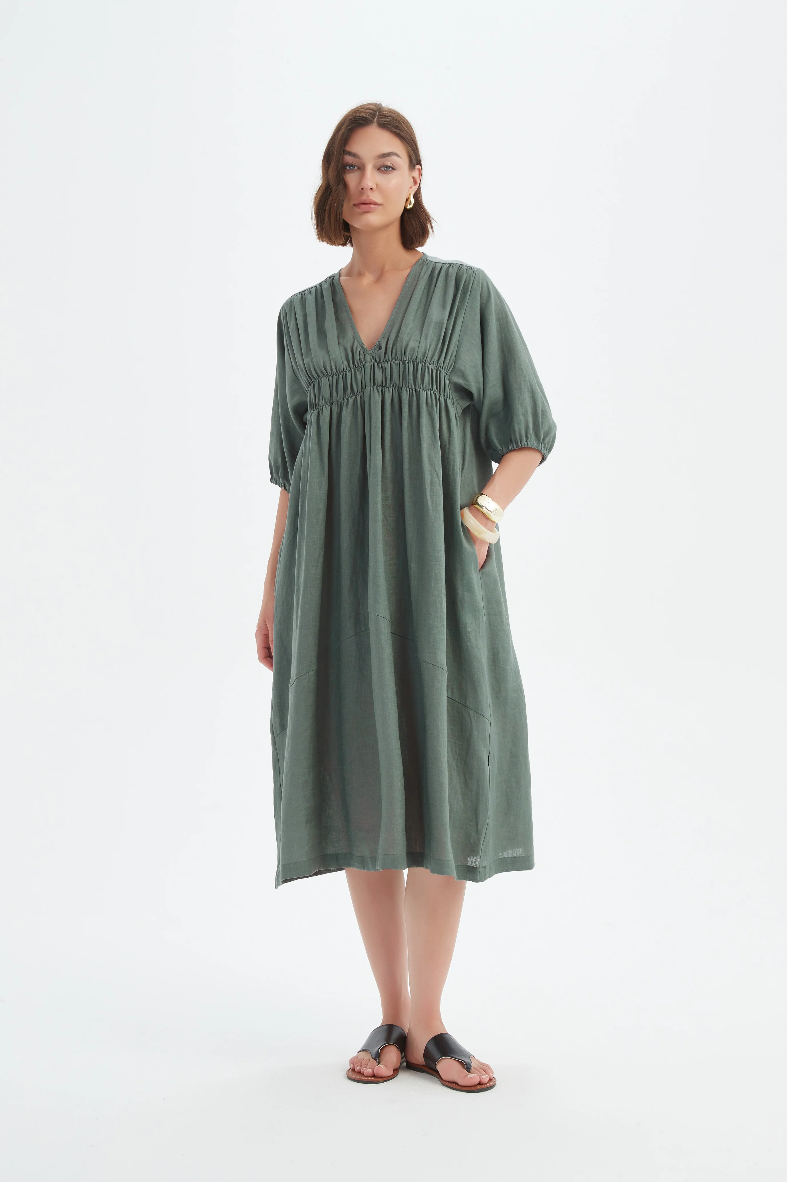 PUFF SLEEVE GATHER FRONT DRESS - Image 9