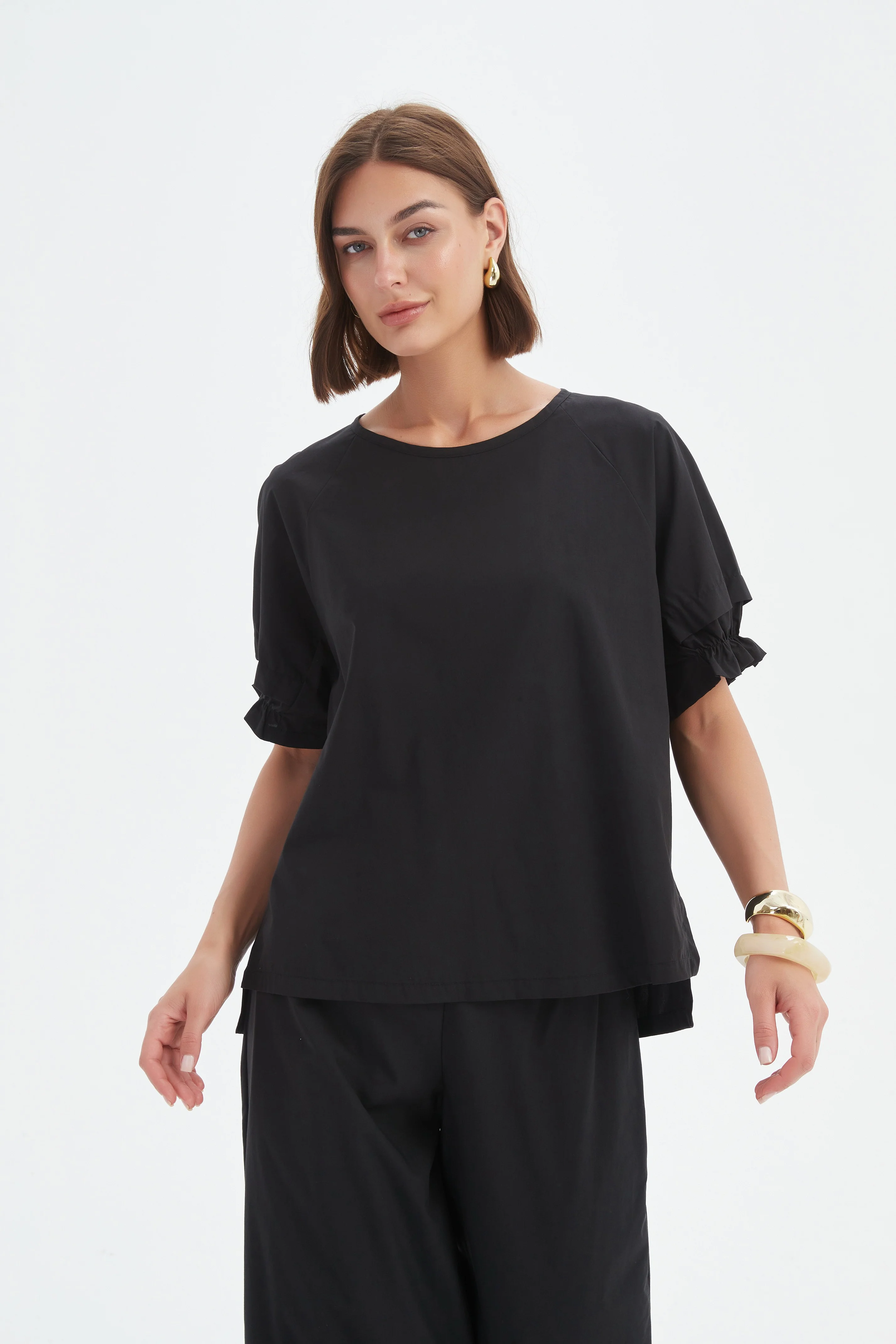 RUFFLE SLEEVE LYOCELL TOP - Image 3