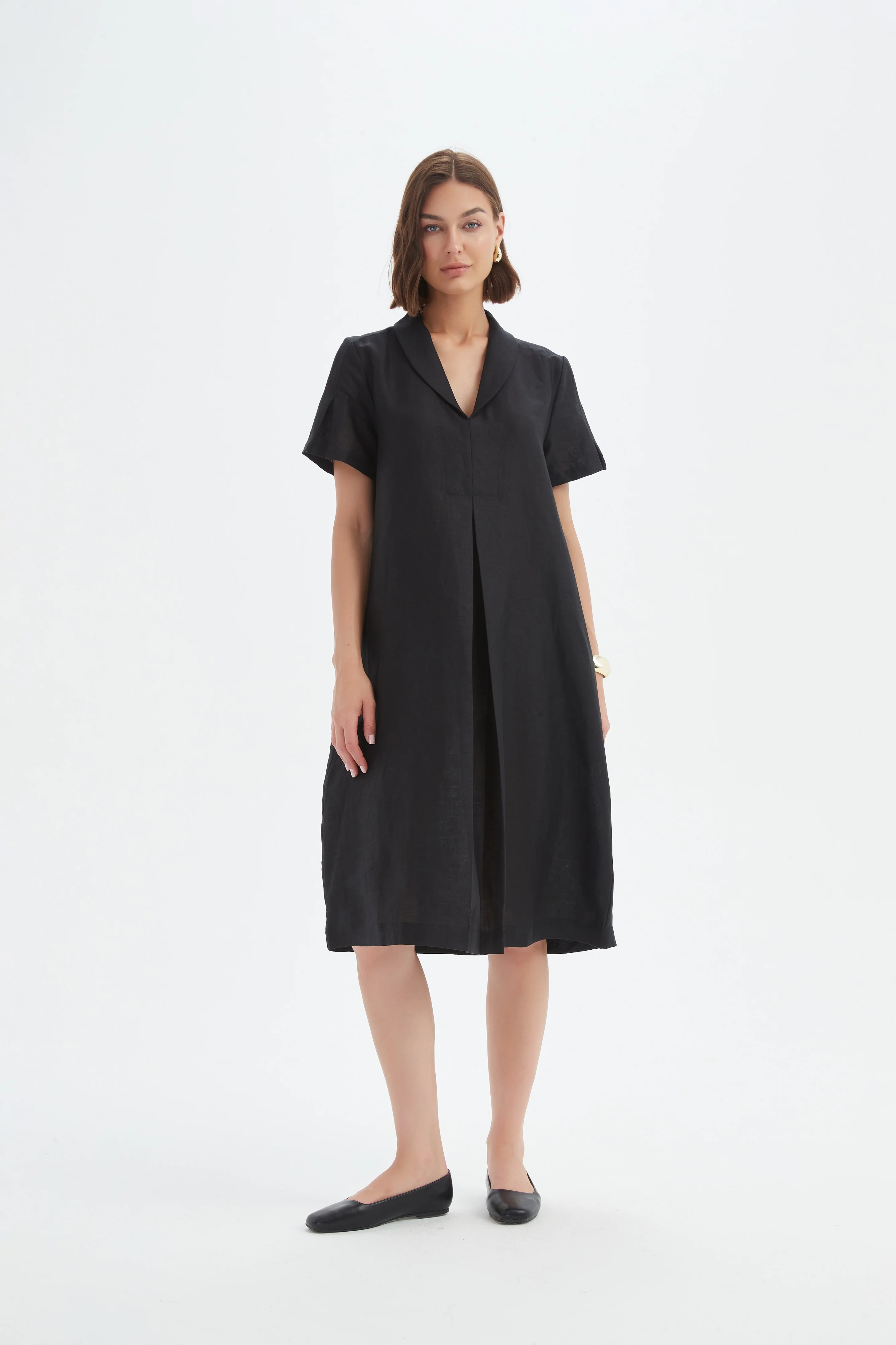 SHAWL COLLAR PLEAT DRESS - Image 10