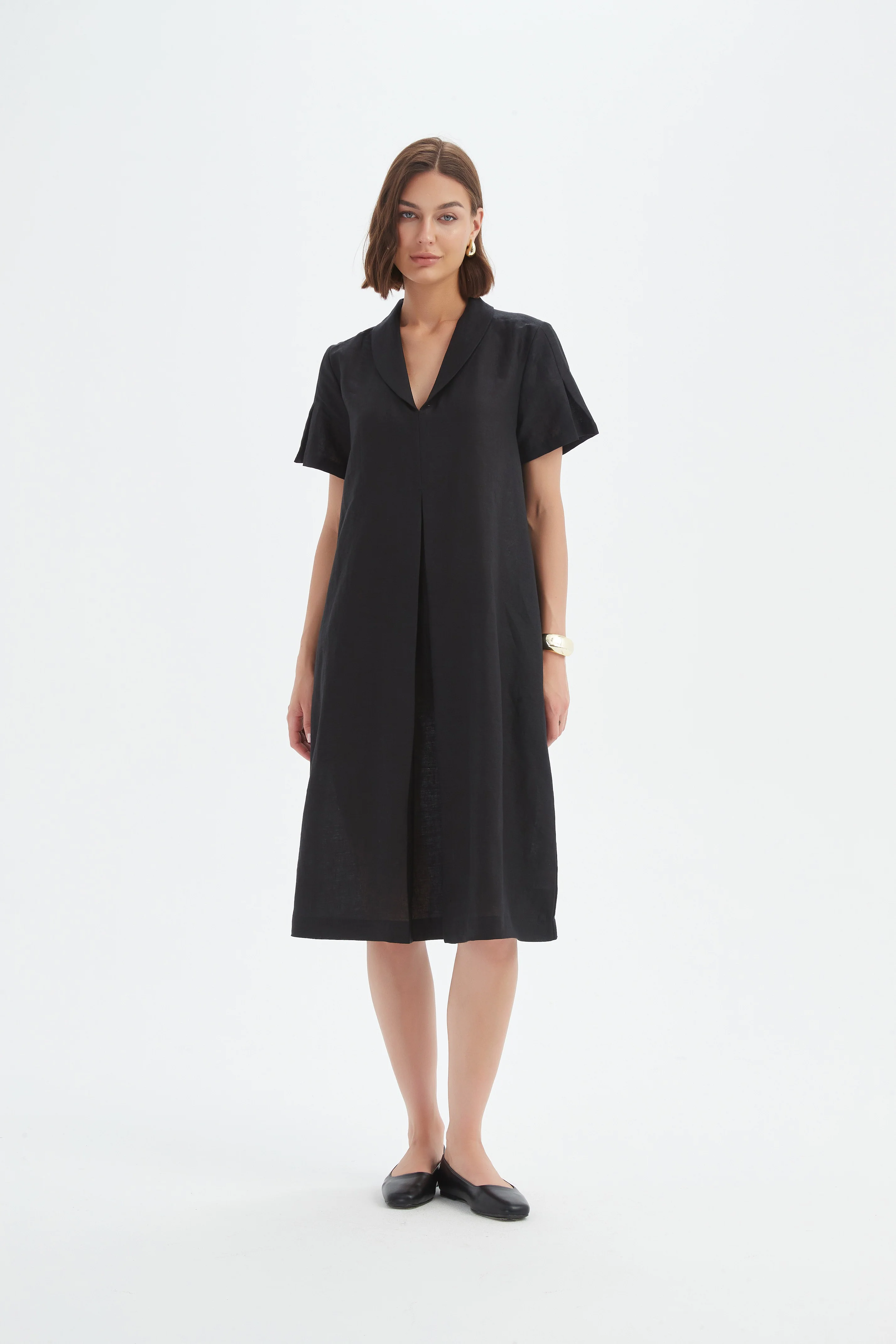 SHAWL COLLAR PLEAT DRESS - Image 11