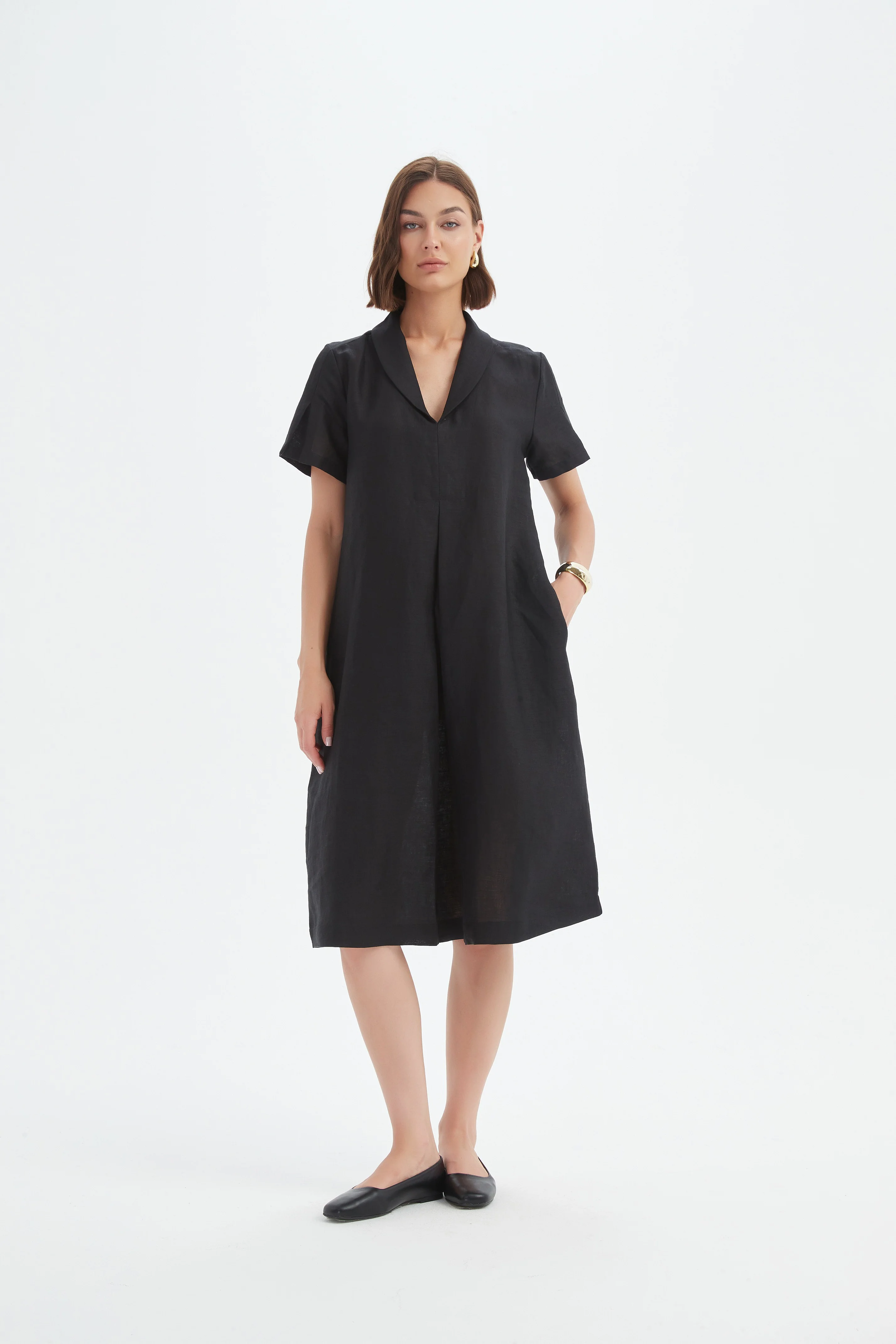SHAWL COLLAR PLEAT DRESS - Image 12