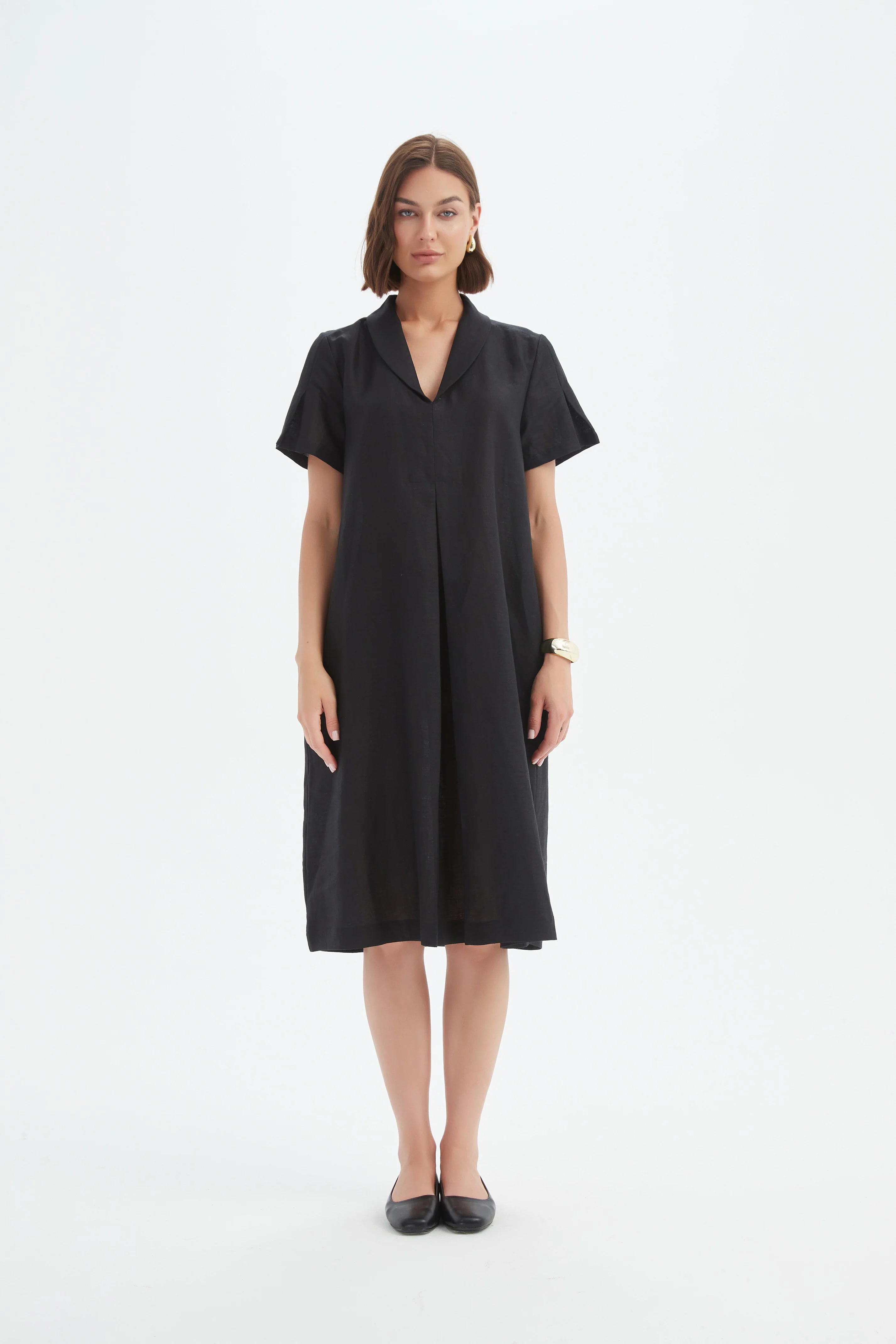 SHAWL COLLAR PLEAT DRESS - Image 13