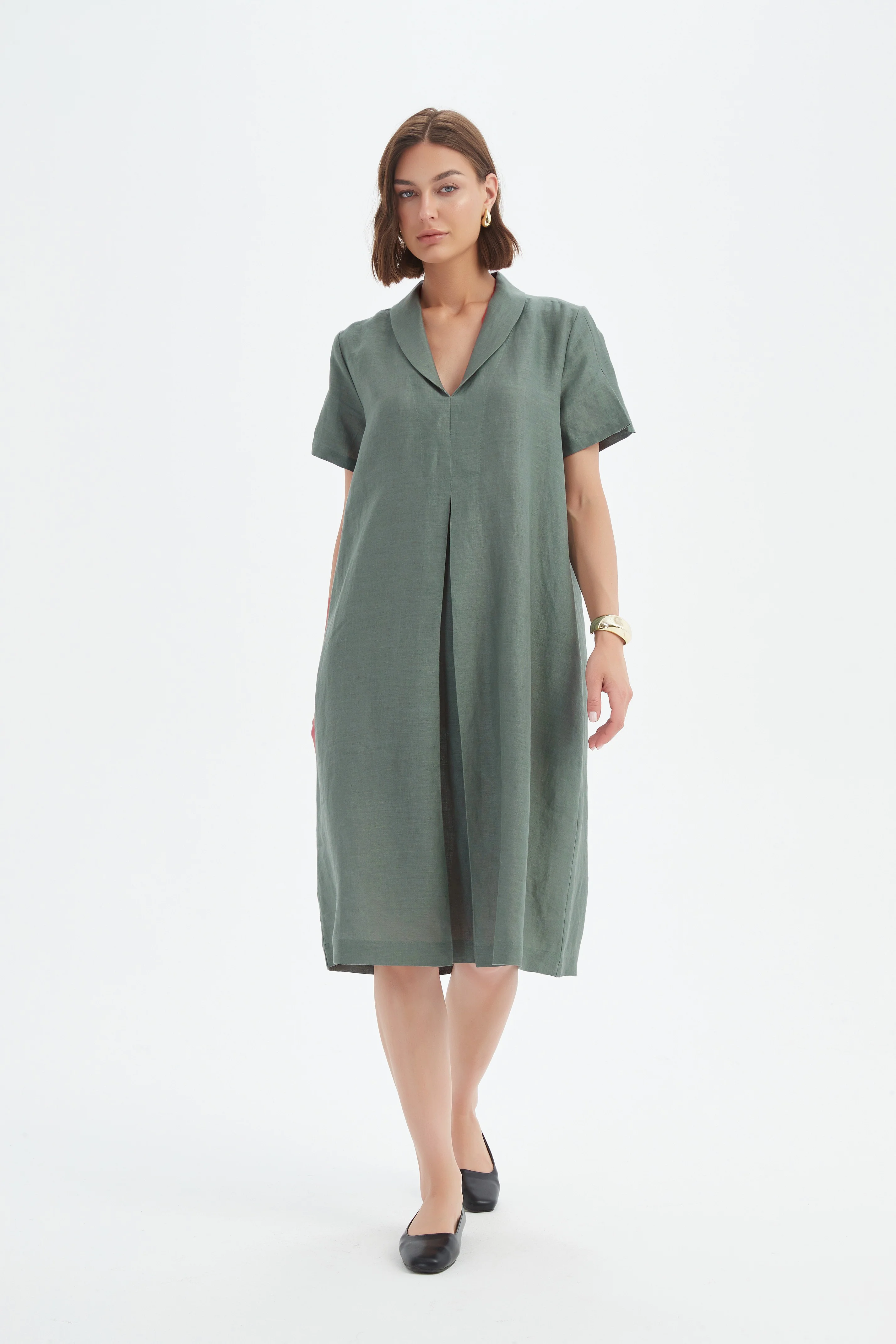 SHAWL COLLAR PLEAT DRESS - Image 15