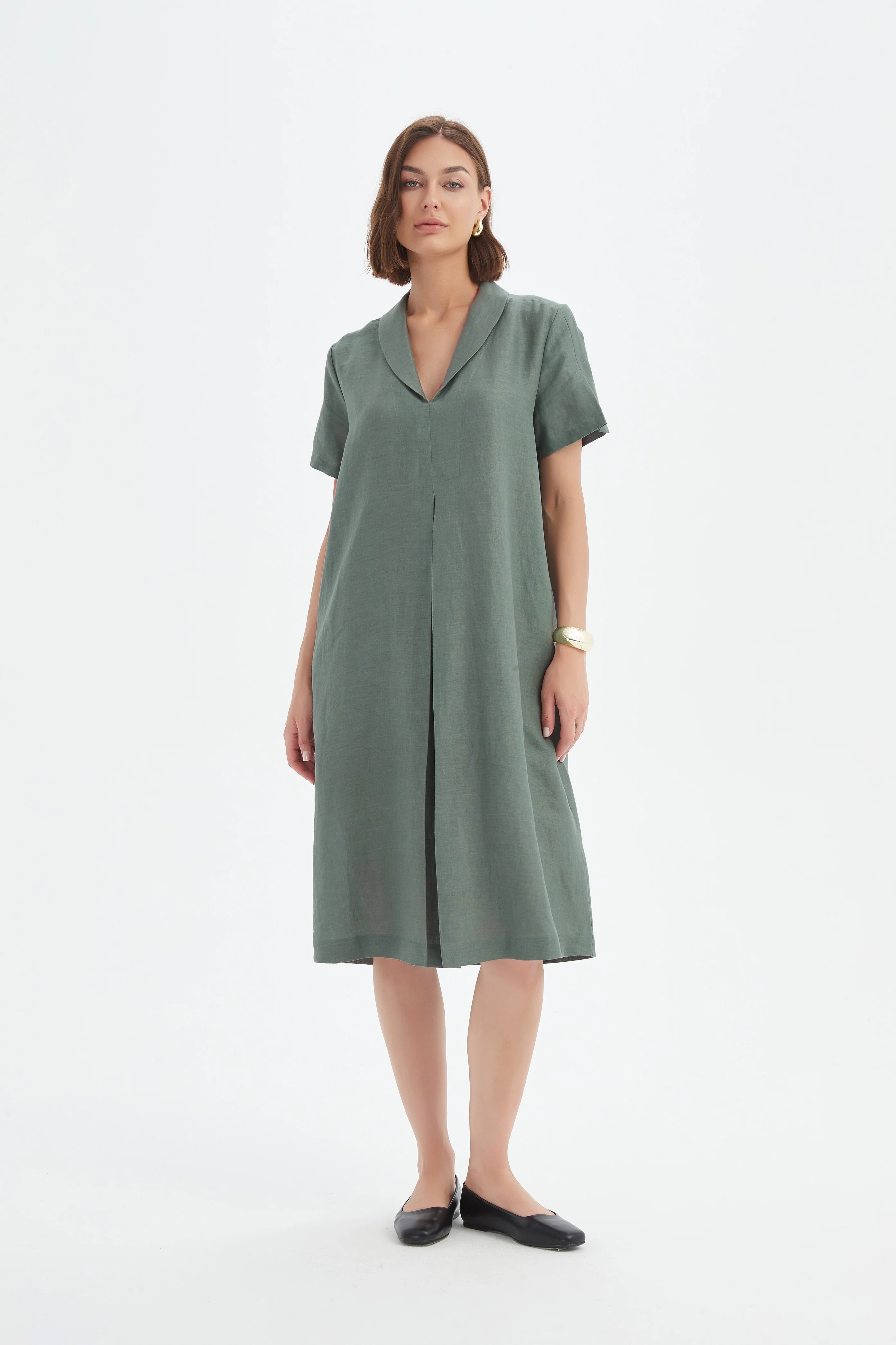SHAWL COLLAR PLEAT DRESS - Image 16