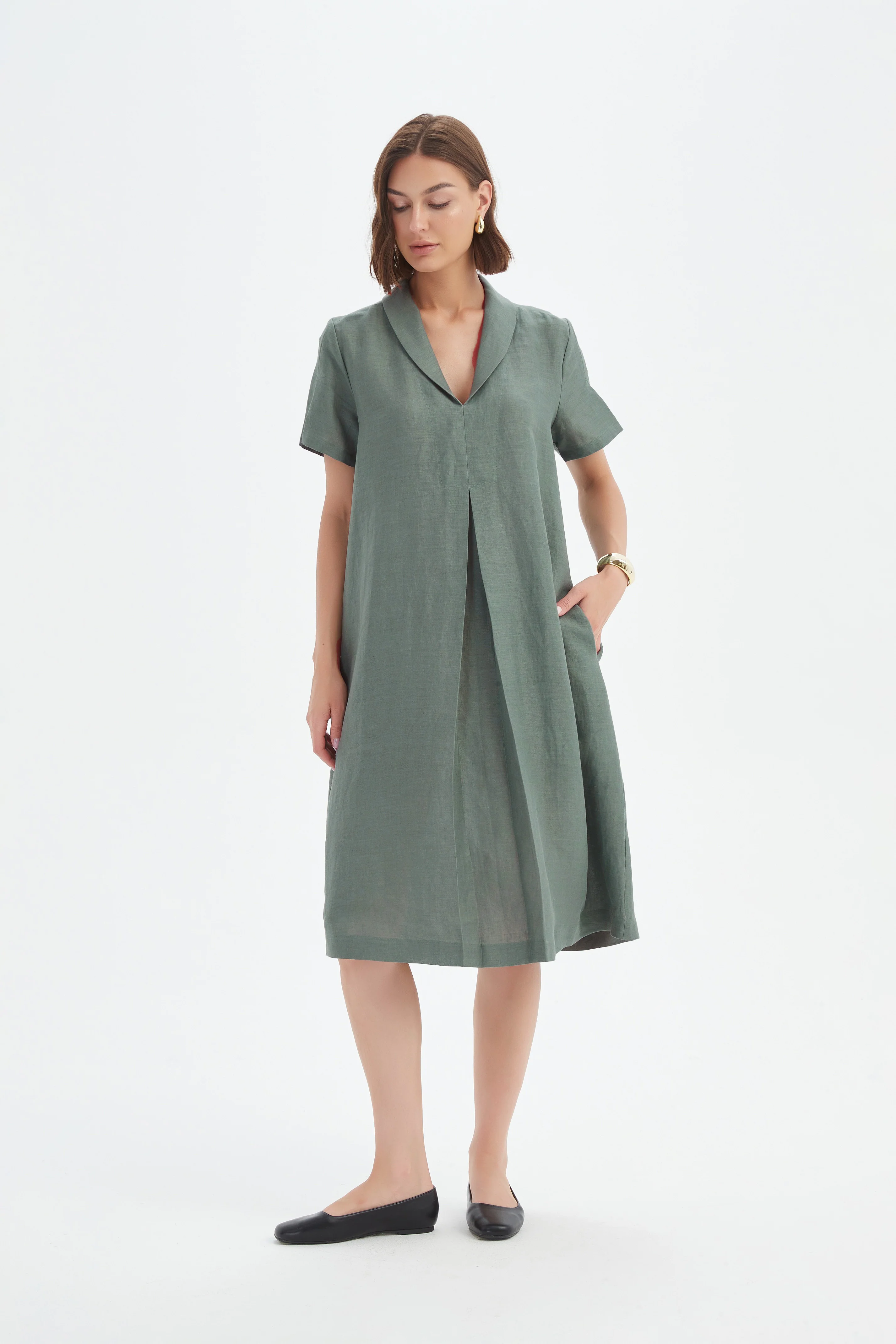 SHAWL COLLAR PLEAT DRESS - Image 17