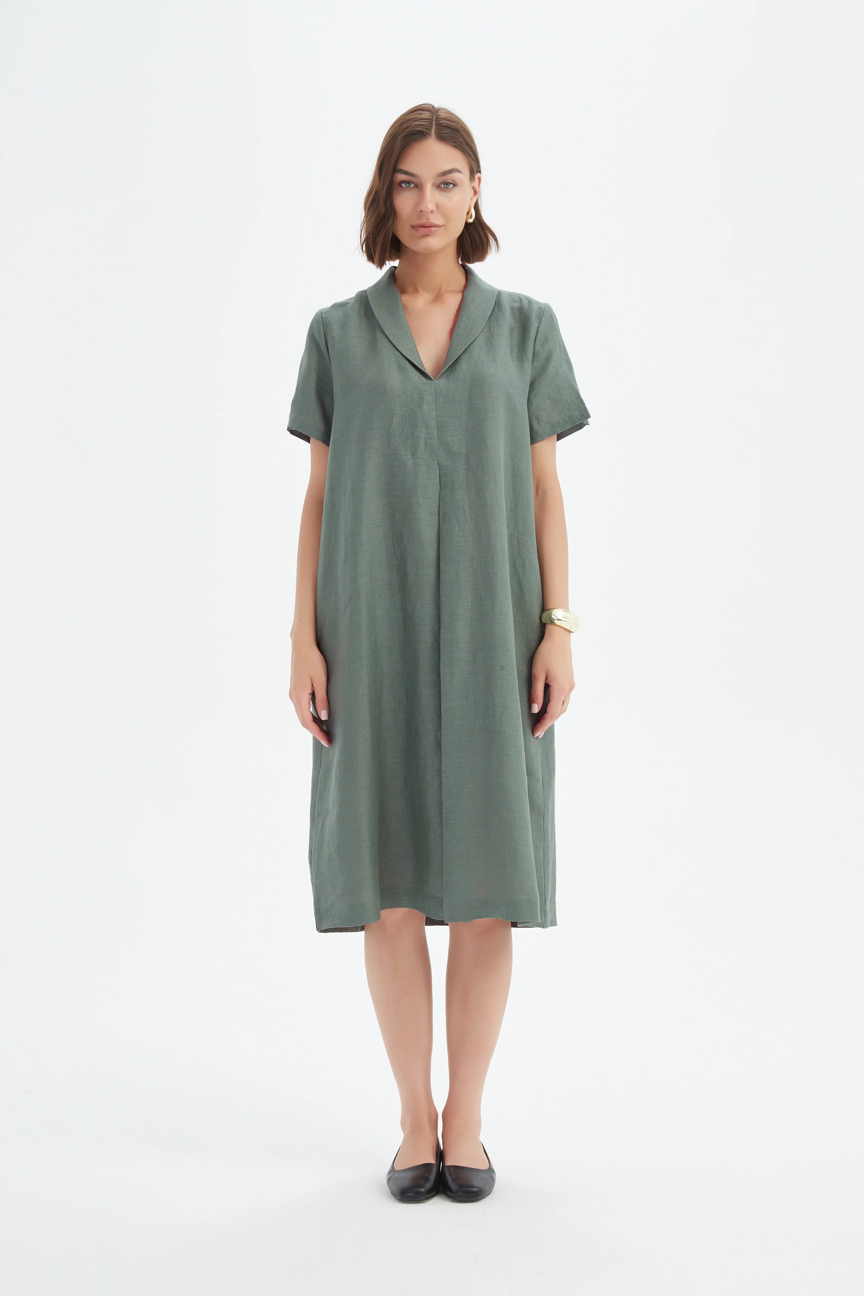SHAWL COLLAR PLEAT DRESS - Image 19