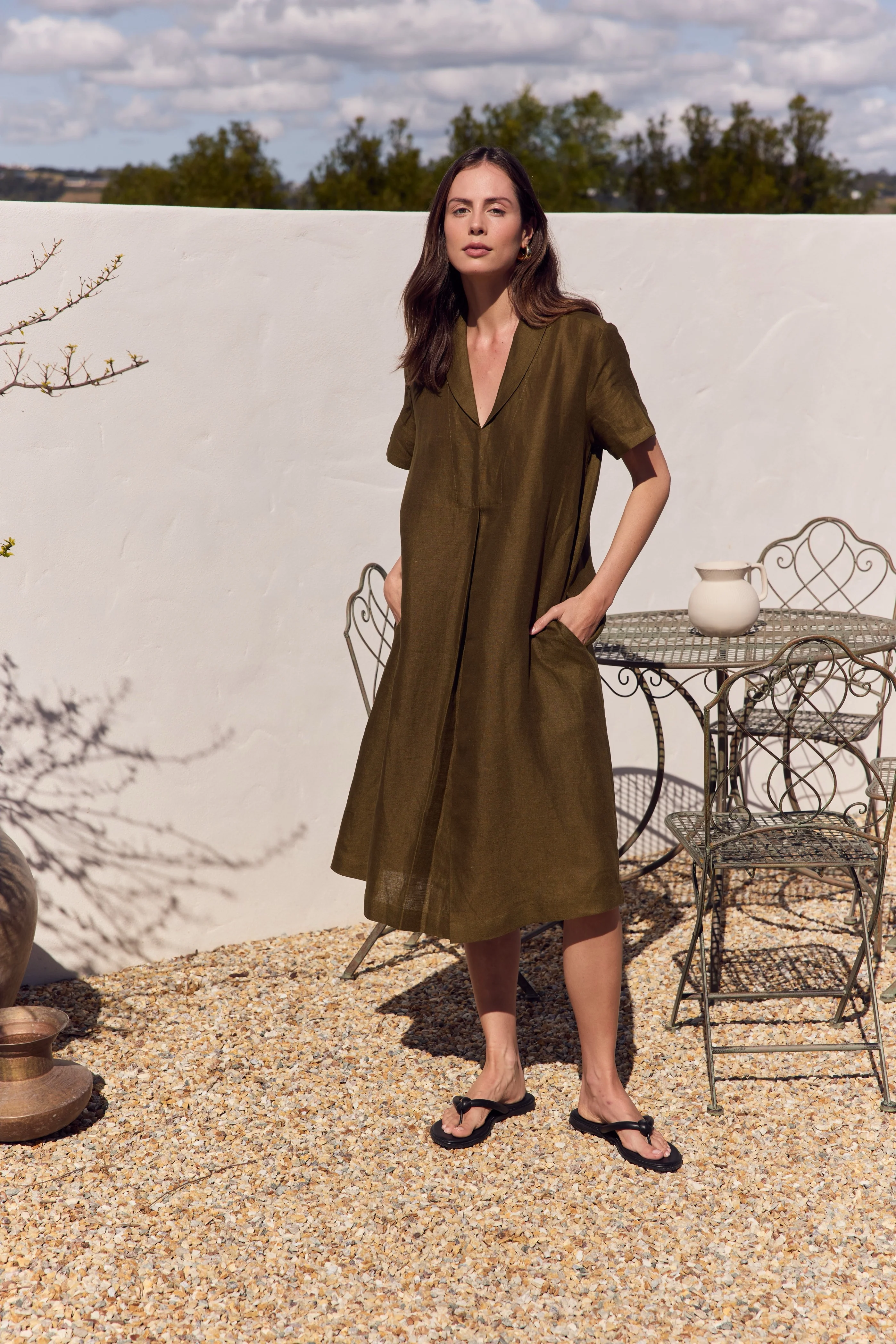SHAWL COLLAR PLEAT DRESS - Image 2