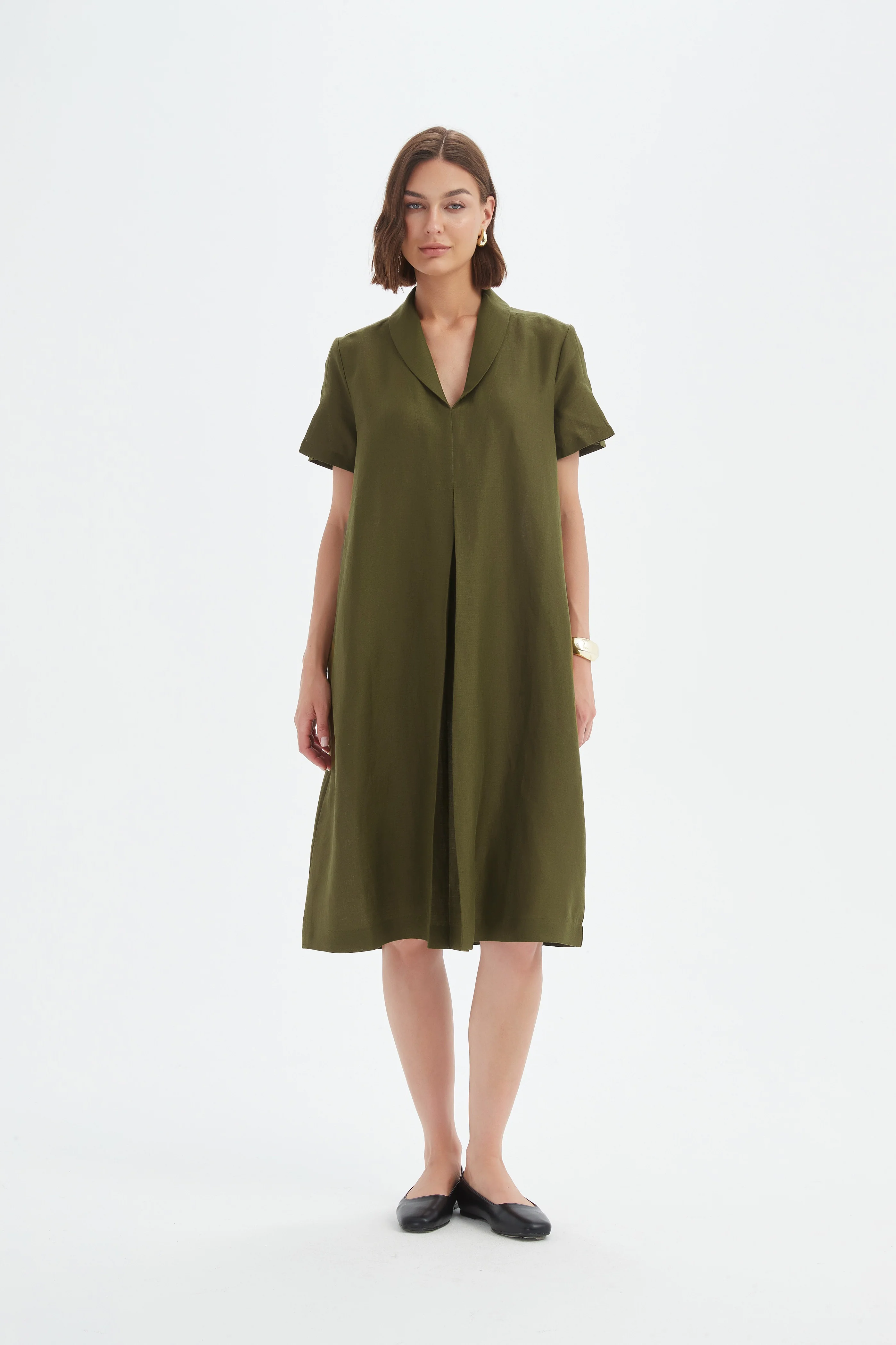 SHAWL COLLAR PLEAT DRESS - Image 5