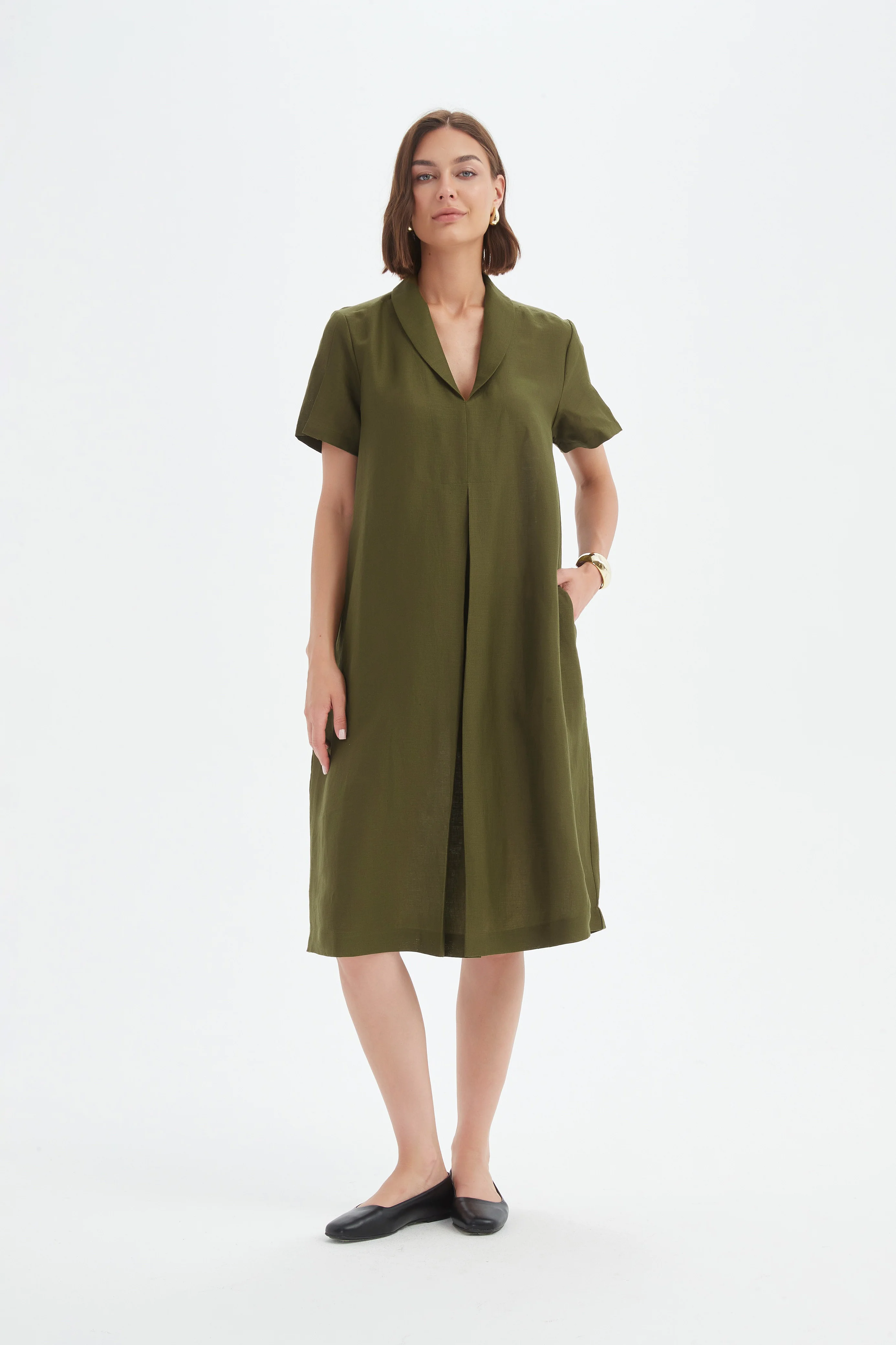SHAWL COLLAR PLEAT DRESS - Image 6