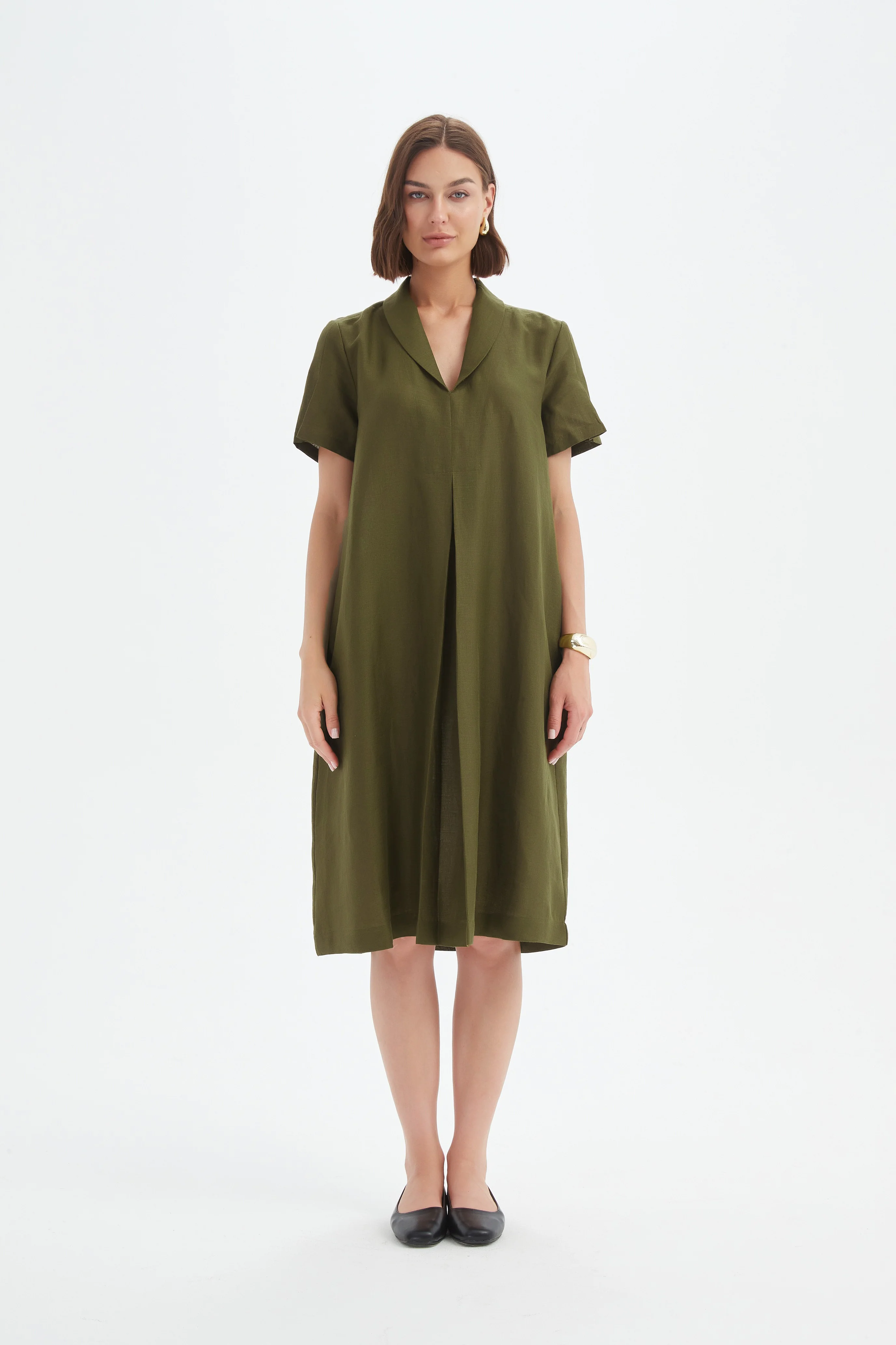 SHAWL COLLAR PLEAT DRESS - Image 8