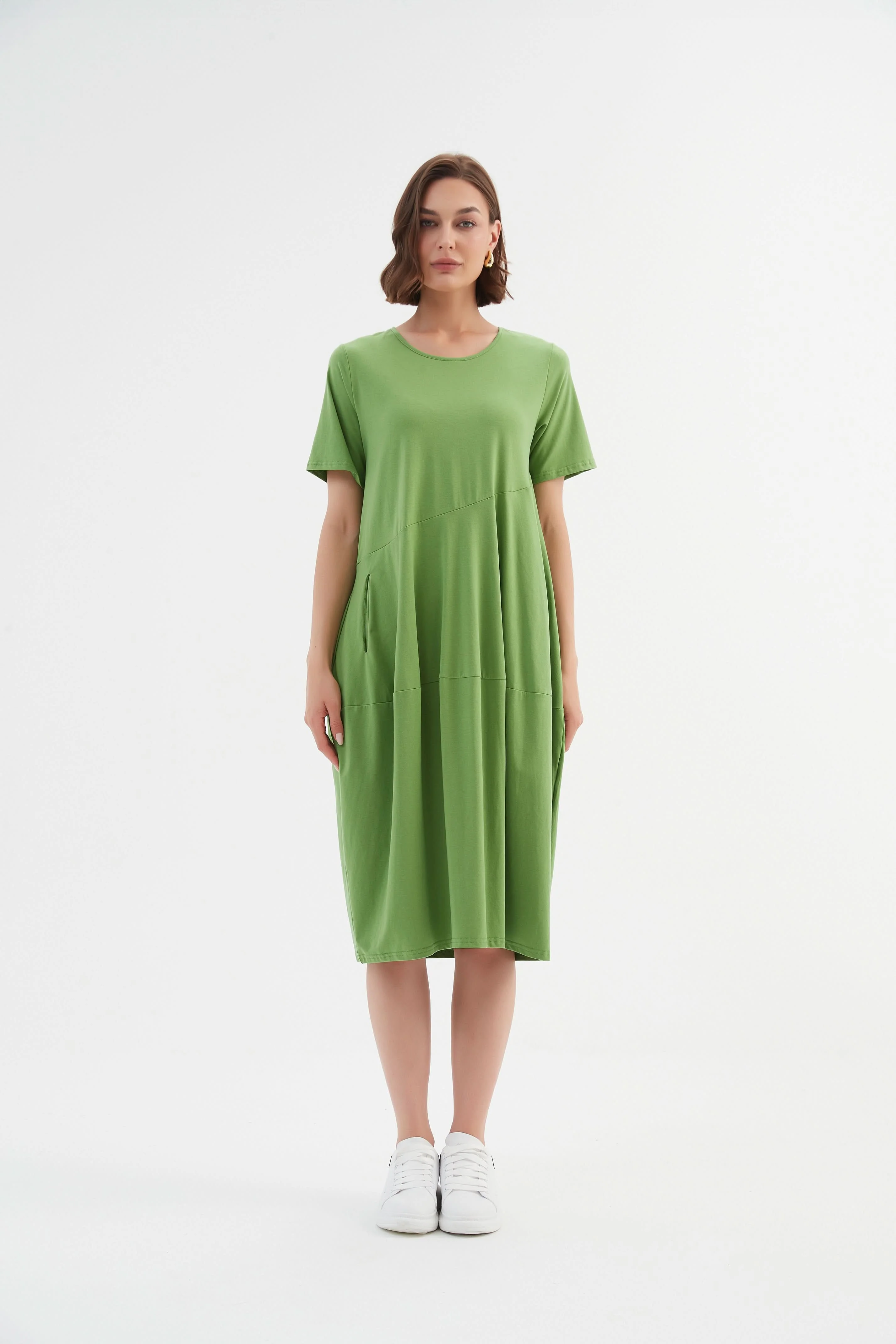 SHORT SLEEVE DIAGONAL SEAM DRESS - Image 16