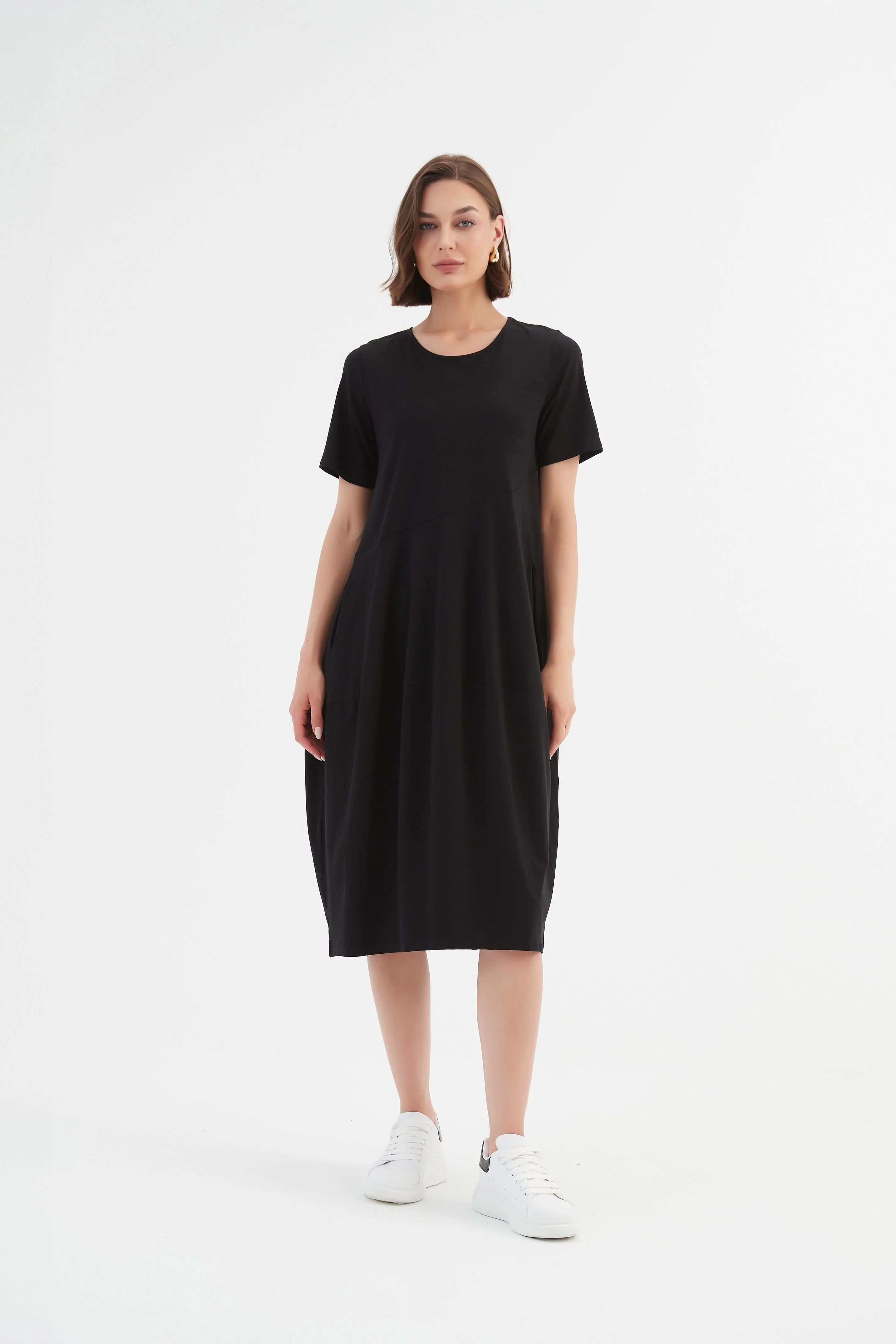 SHORT SLEEVE DIAGONAL SEAM DRESS - Image 19