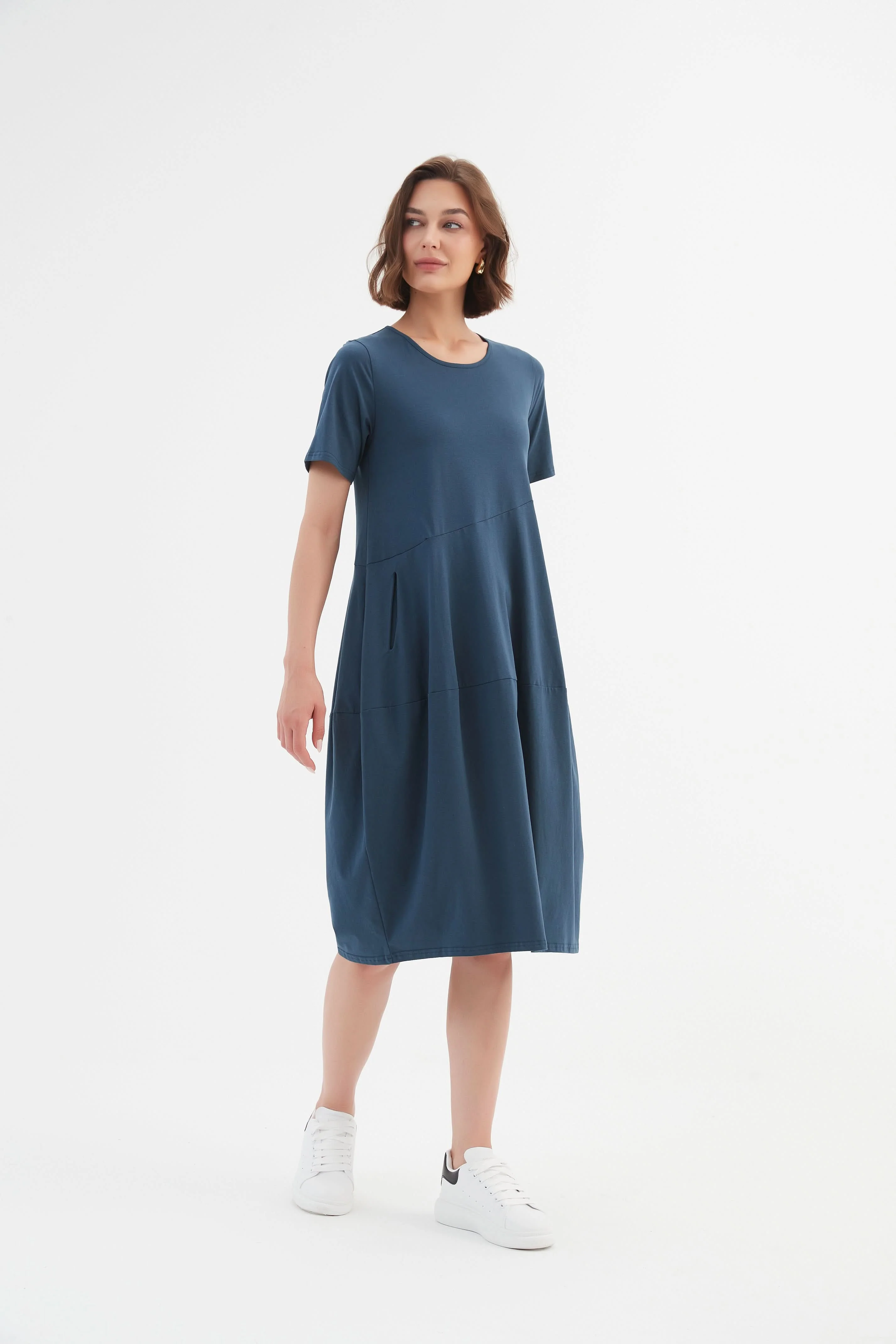 SHORT SLEEVE DIAGONAL SEAM DRESS - Image 25