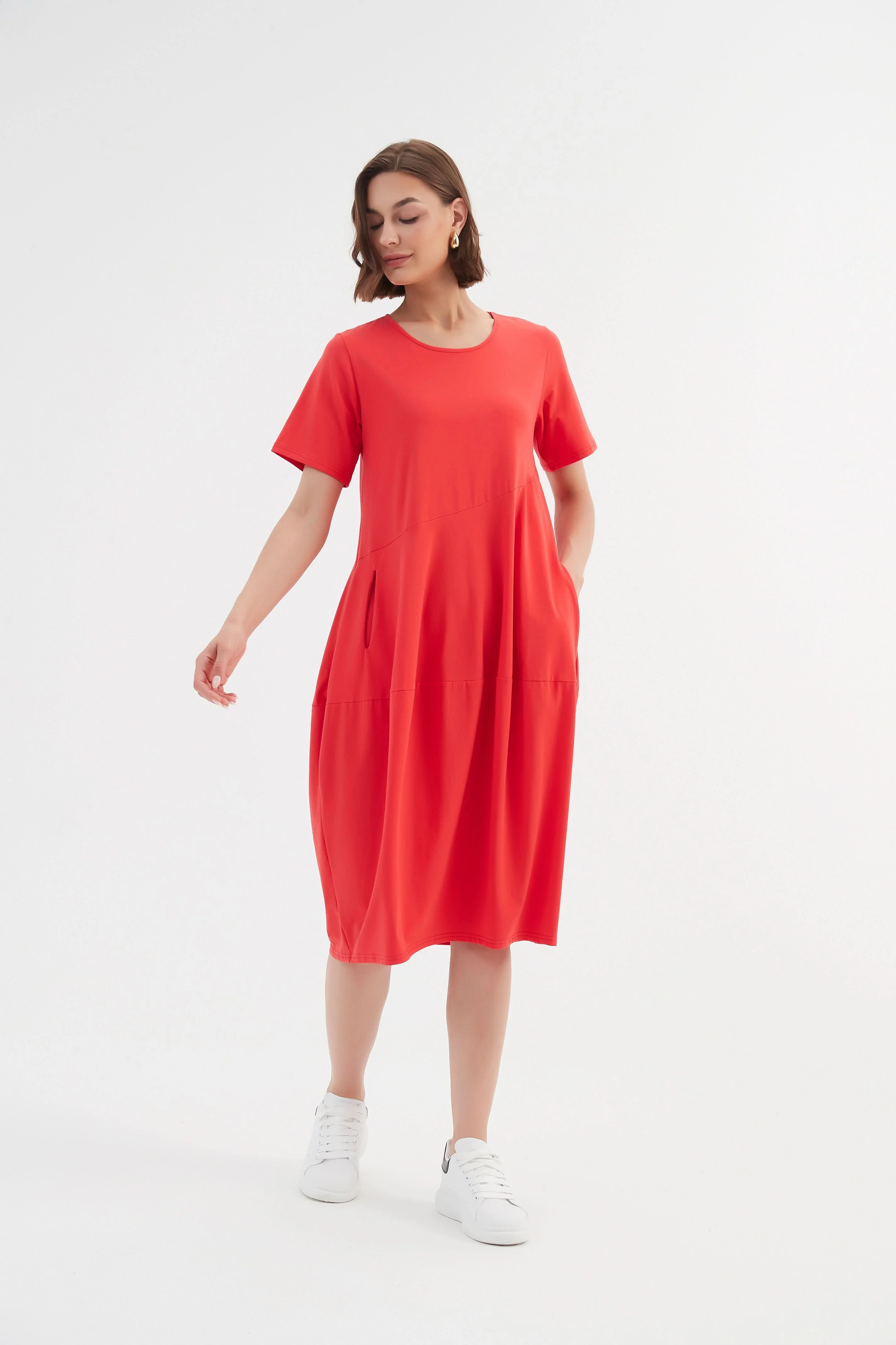 SHORT SLEEVE DIAGONAL SEAM DRESS - Image 35