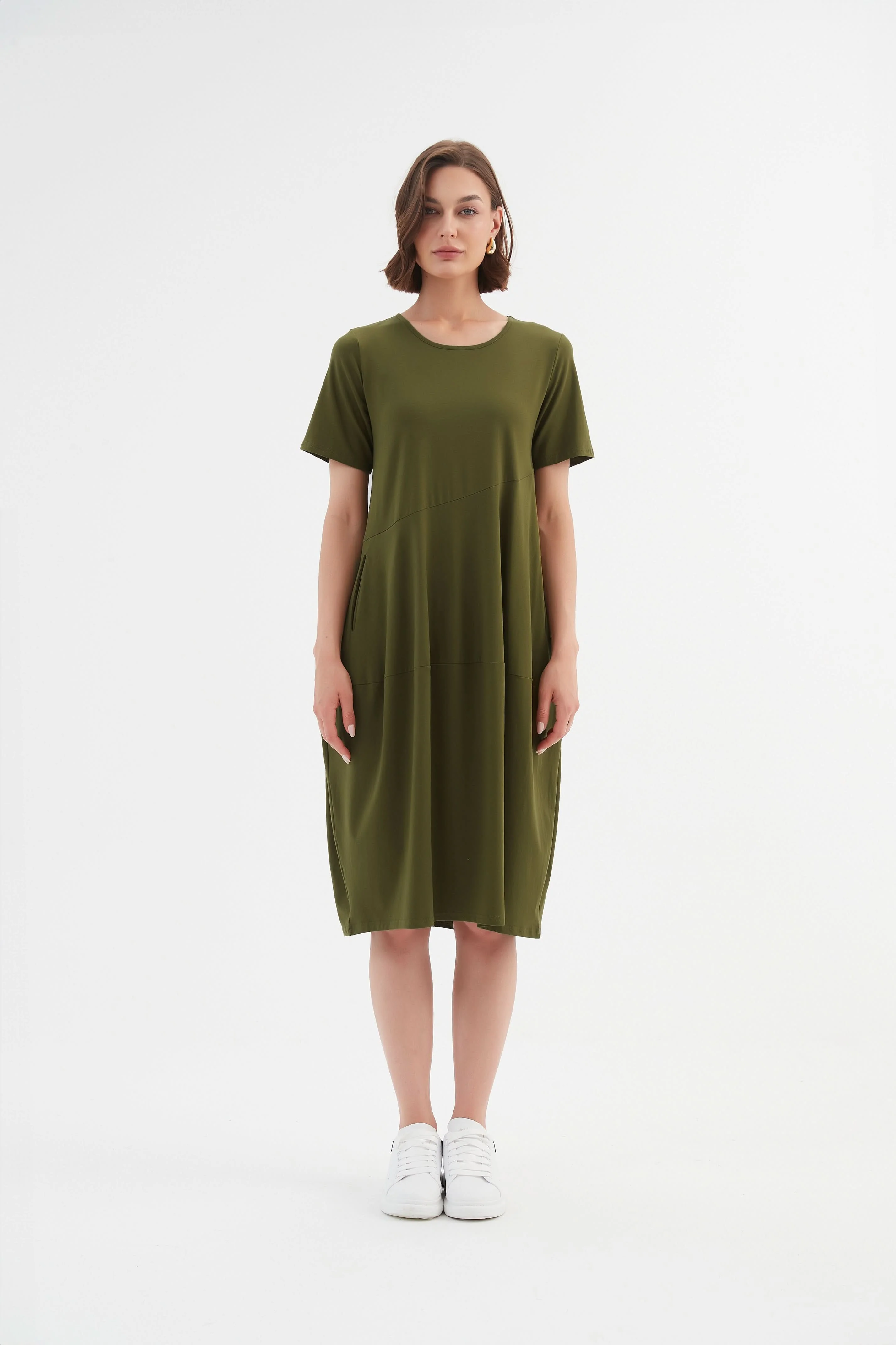 SHORT SLEEVE DIAGONAL SEAM DRESS - Image 4