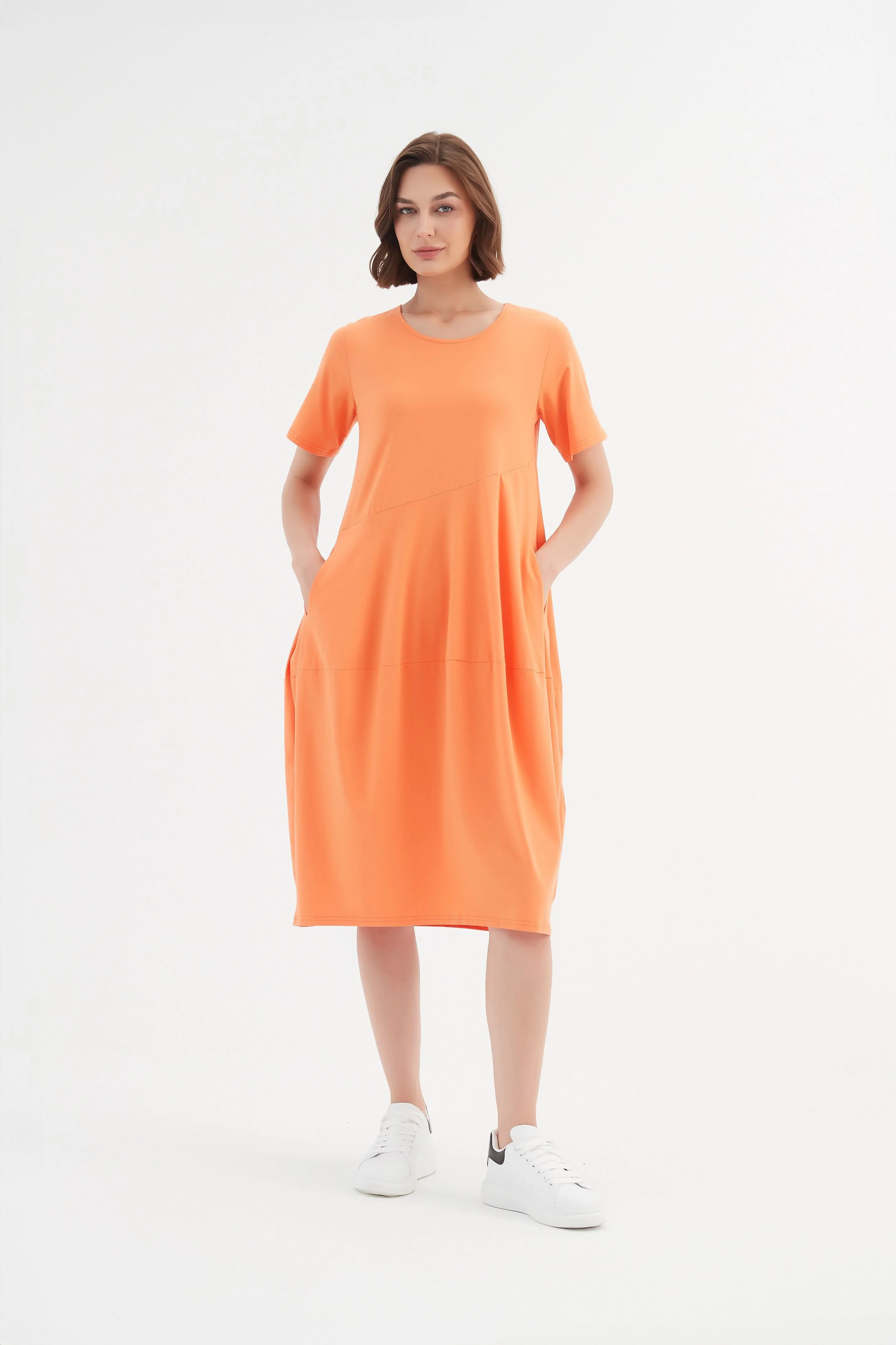 SHORT SLEEVE DIAGONAL SEAM DRESS - Image 7