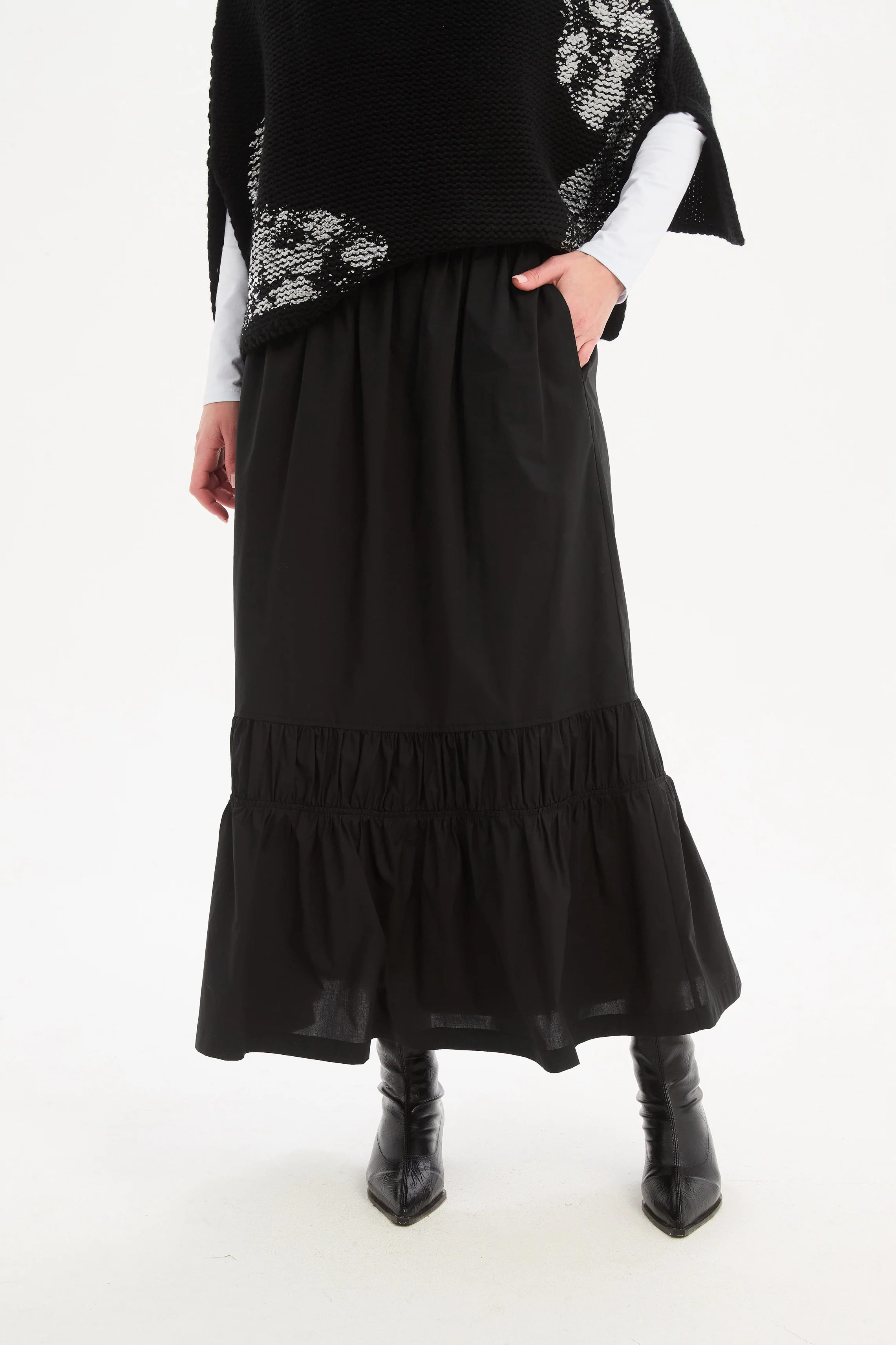 TIERED POPLIN ANKLE SKIRT - Image 6