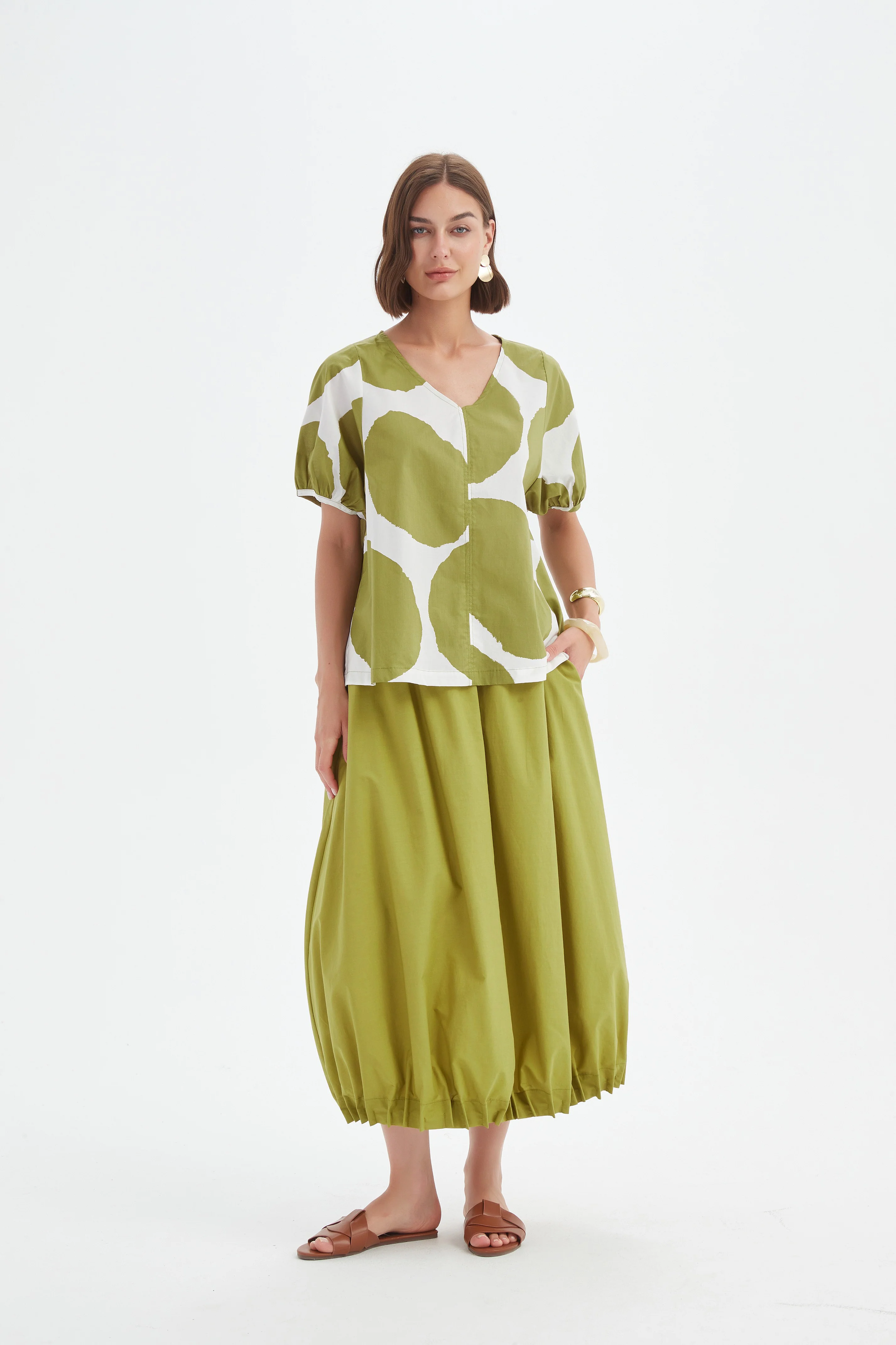 V NECK BISHOP SLEEVE POPLIN TOP - Image 3