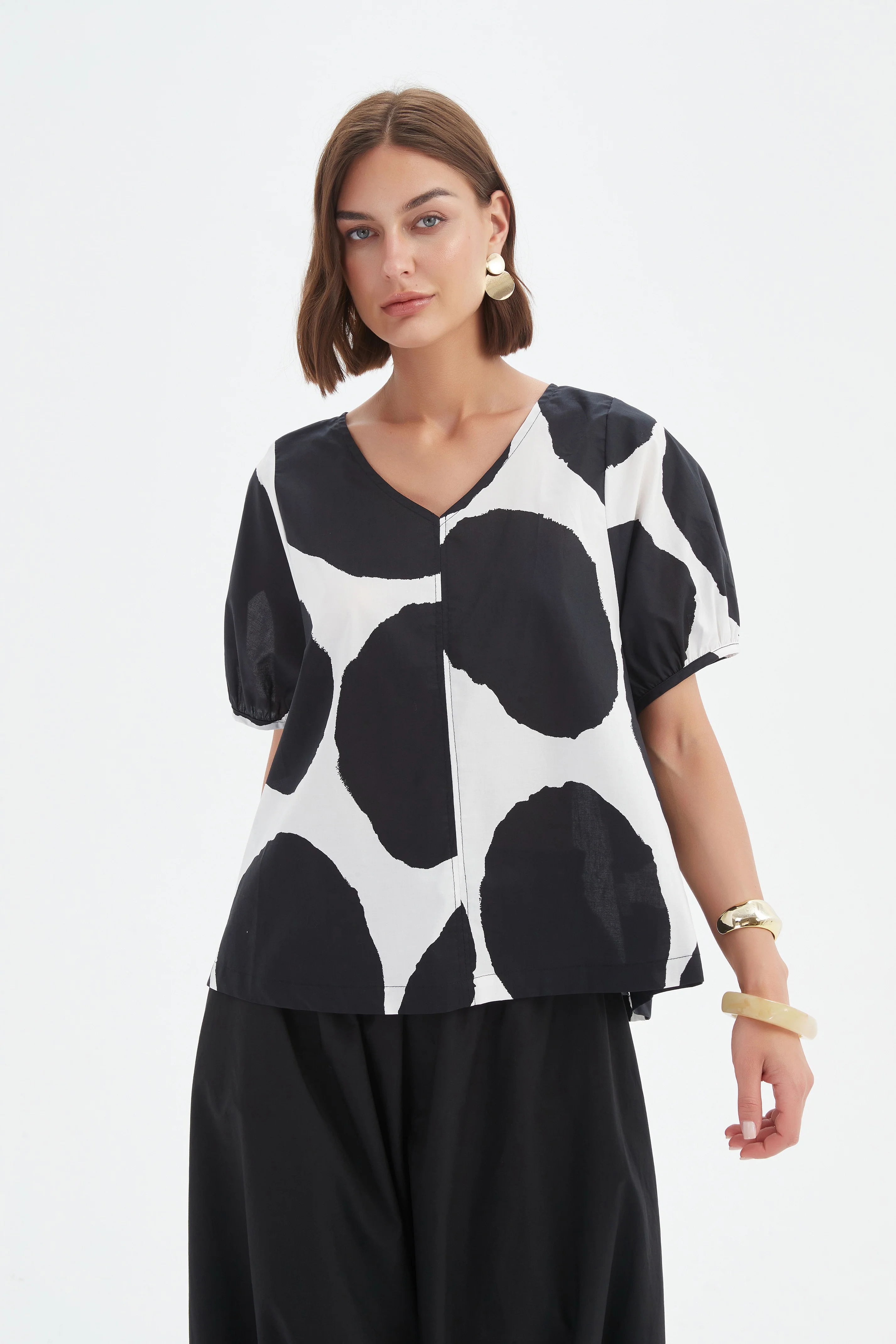V NECK BISHOP SLEEVE POPLIN TOP - Image 6
