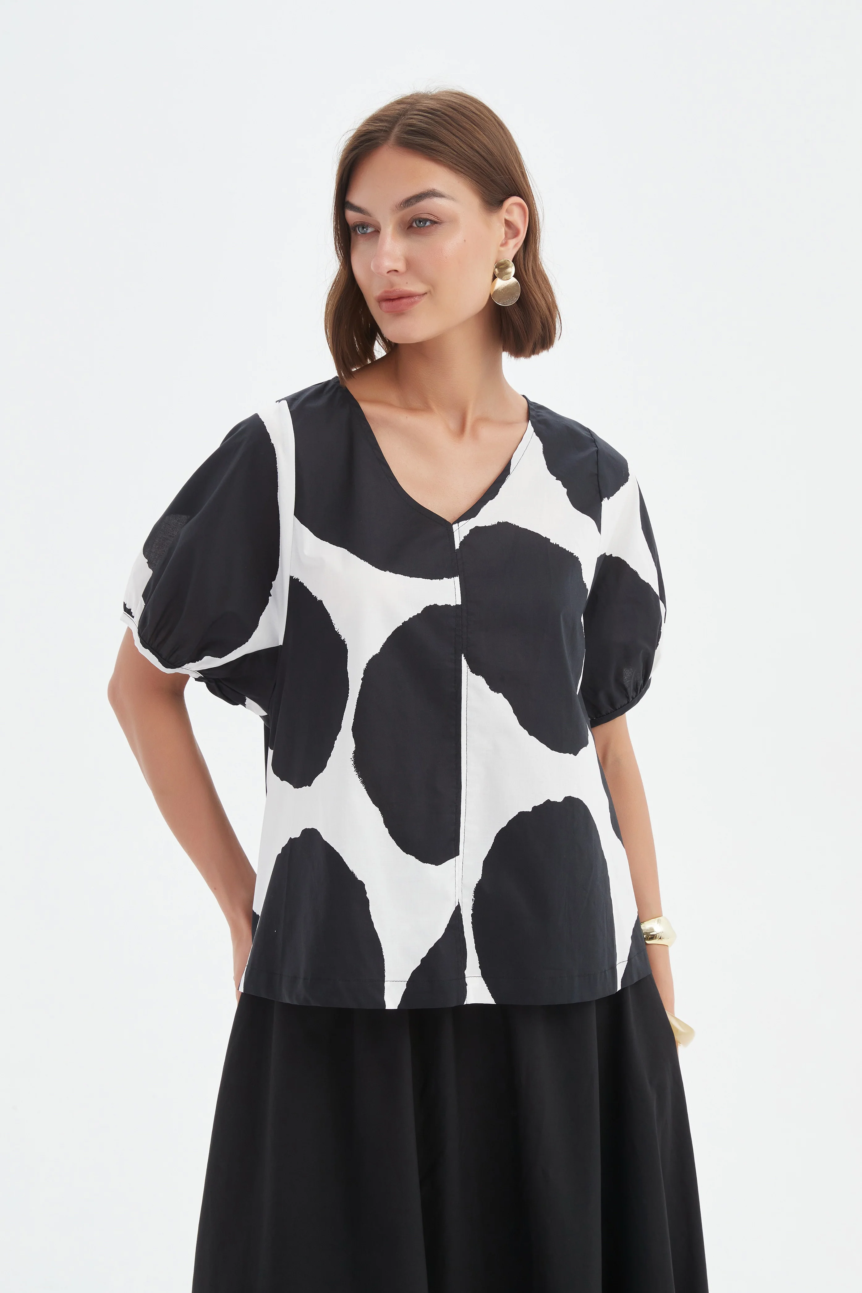V NECK BISHOP SLEEVE POPLIN TOP - Image 7