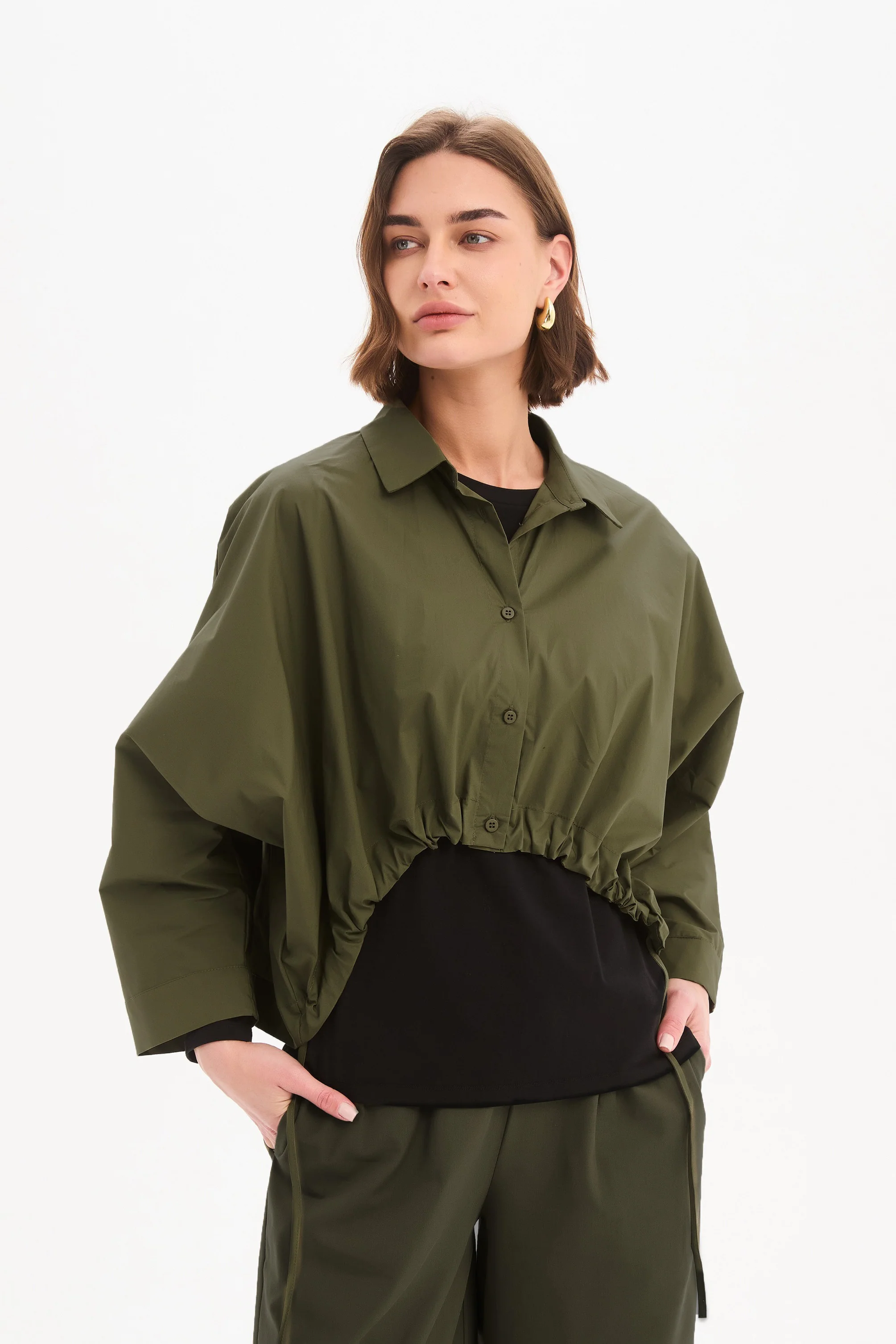 WIDE CROP POPLIN OVERSHIRT - Image 3